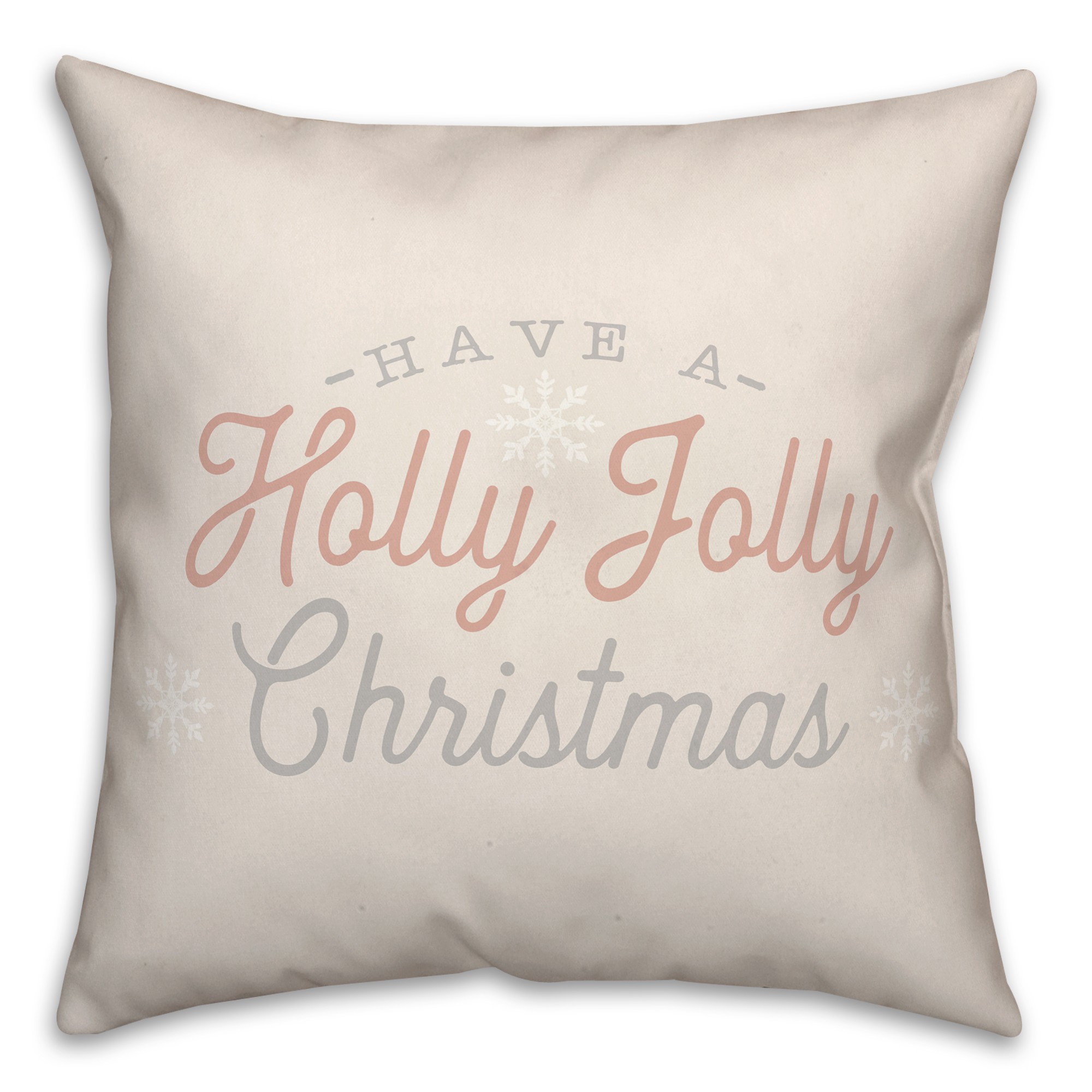 Blush and Silver Holly Jolly 18x18 Spun Poly Pillow