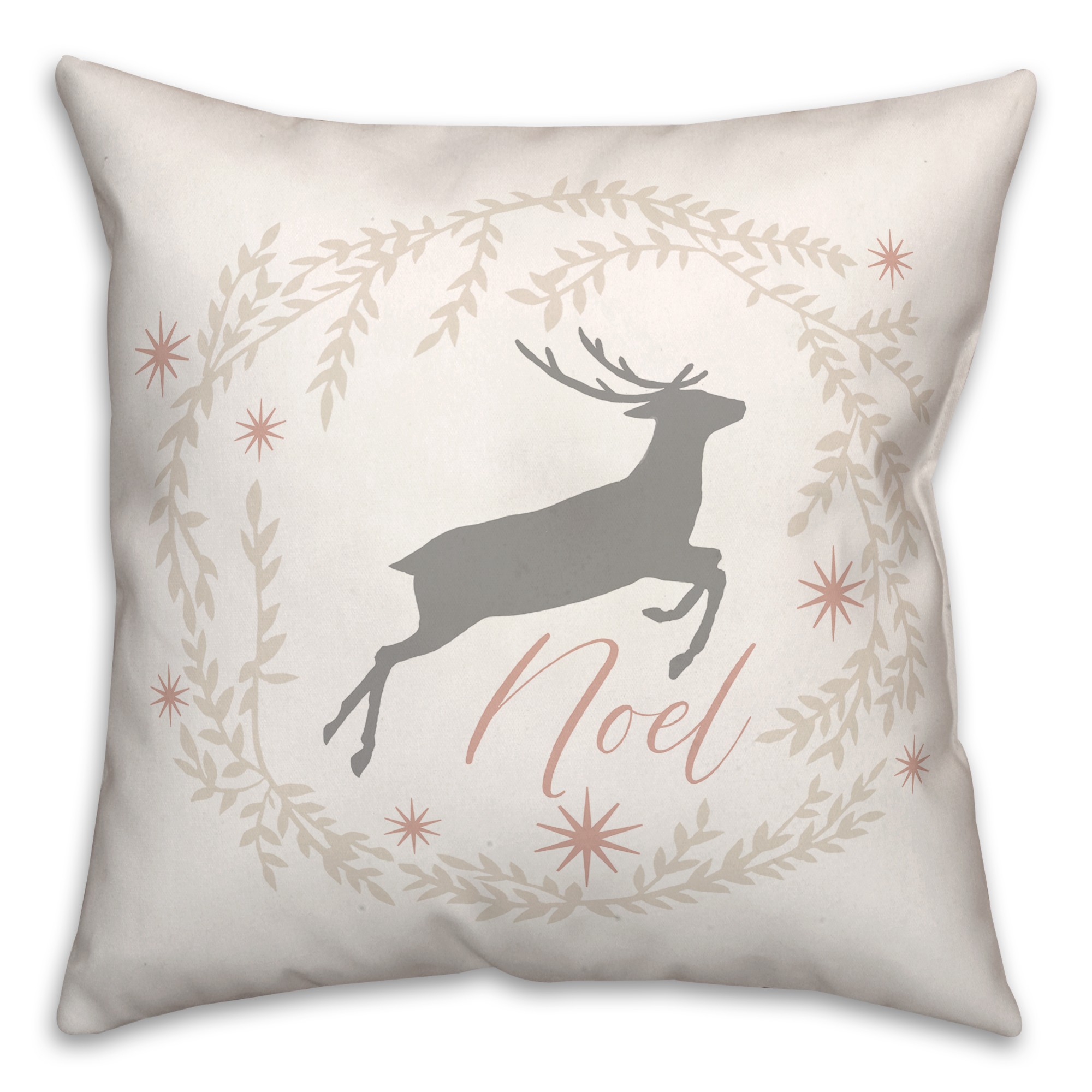Noel Deer with Champagne Wreath 18x18 Spun Poly Pillow