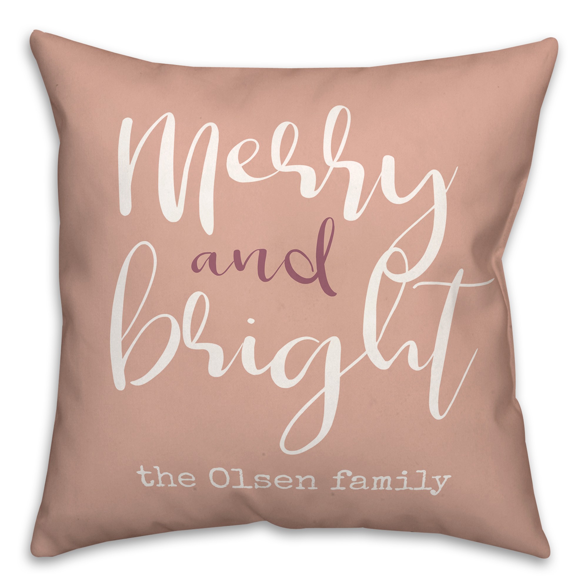 Merry and Bright Family 18x18 Personalized Spun Poly Pillow