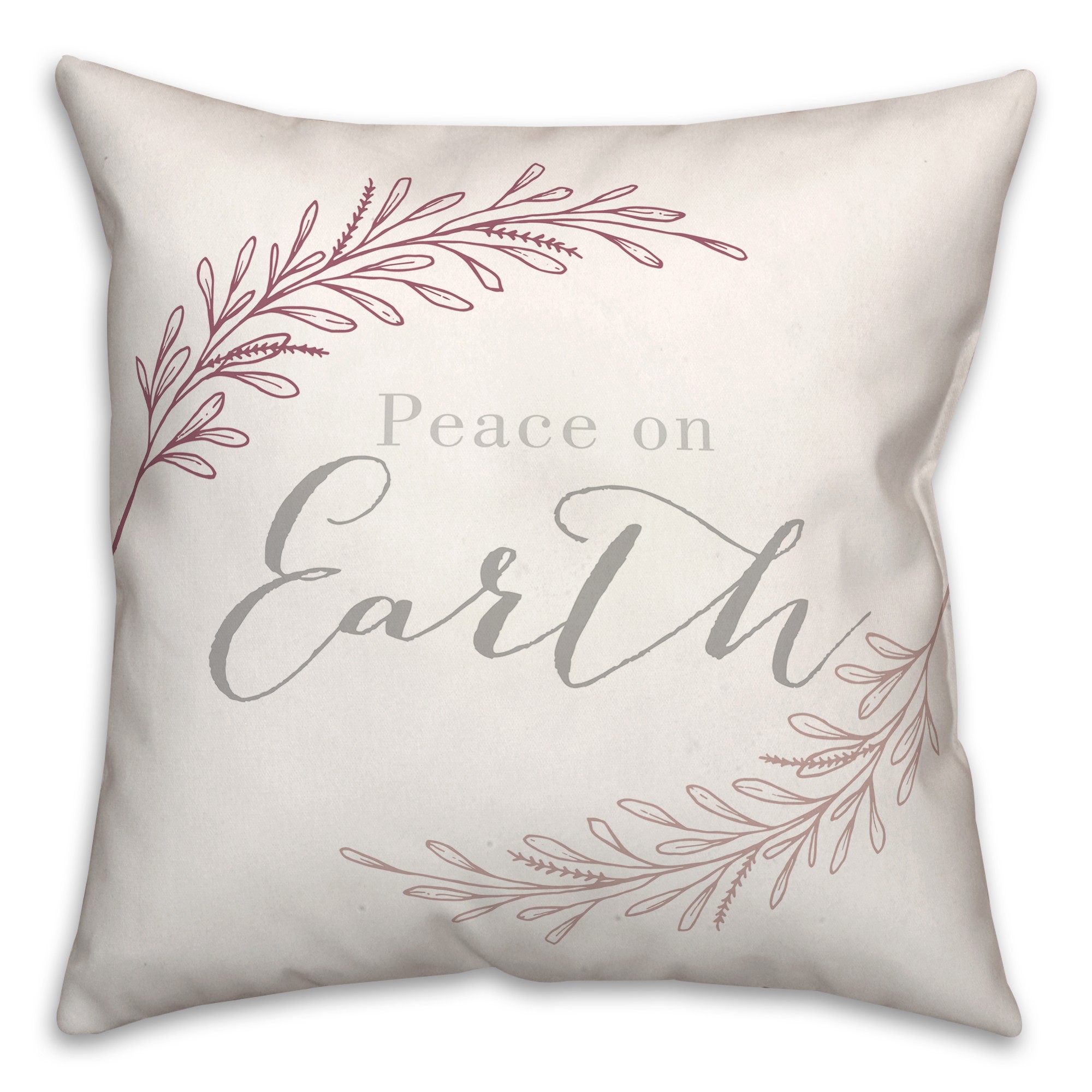 Peace on Earth Silver and Pink 18x18 Spun Poly Pillow
