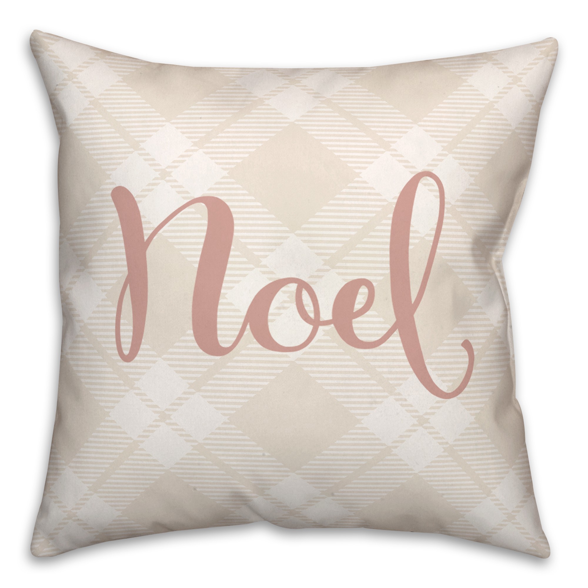 Blush Noel on Champagne Plaid 18x18 Spun Poly Pillow