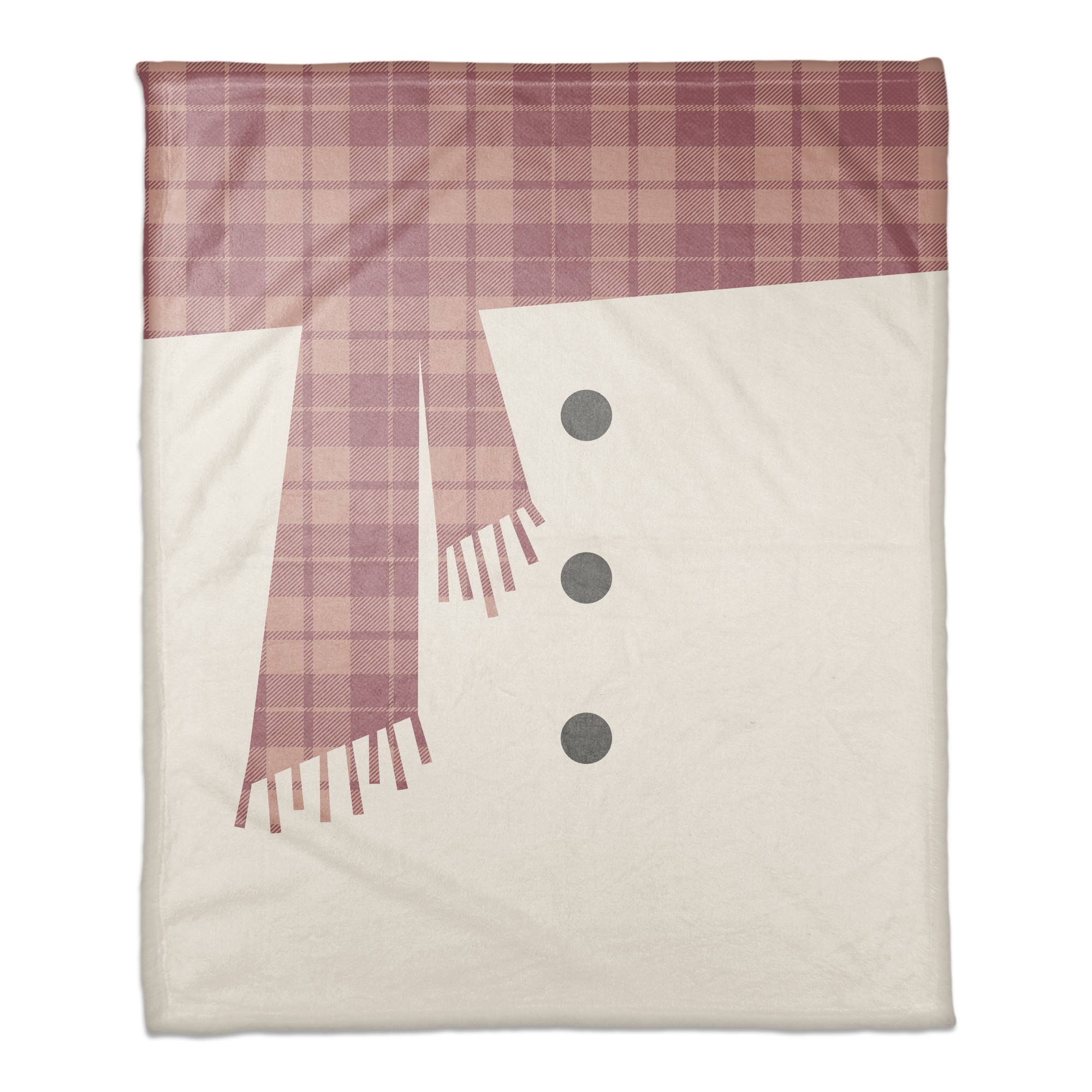 Pink Snowman Scarf and Buttons 50x60 Coral Fleece Blanket