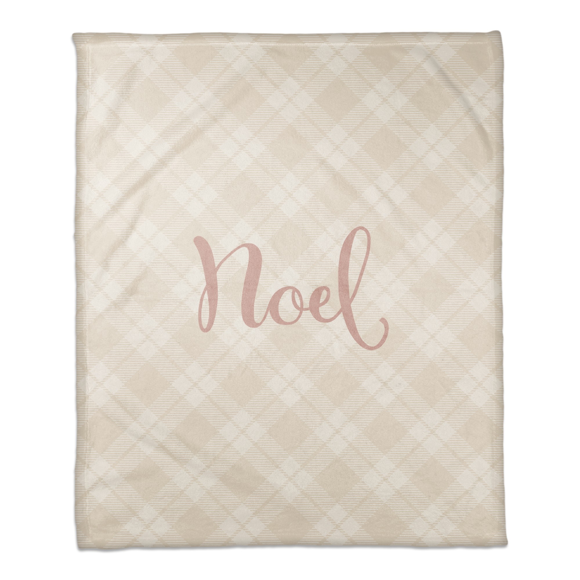Blush Noel on Champagne Plaid 50x60 Coral Fleece Blanket