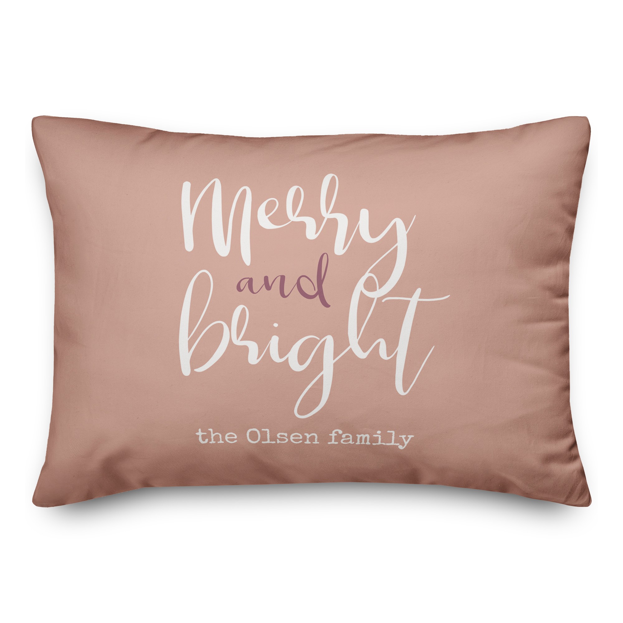 Merry and Bright Family 14x20 Personalized Spun Poly Pillow