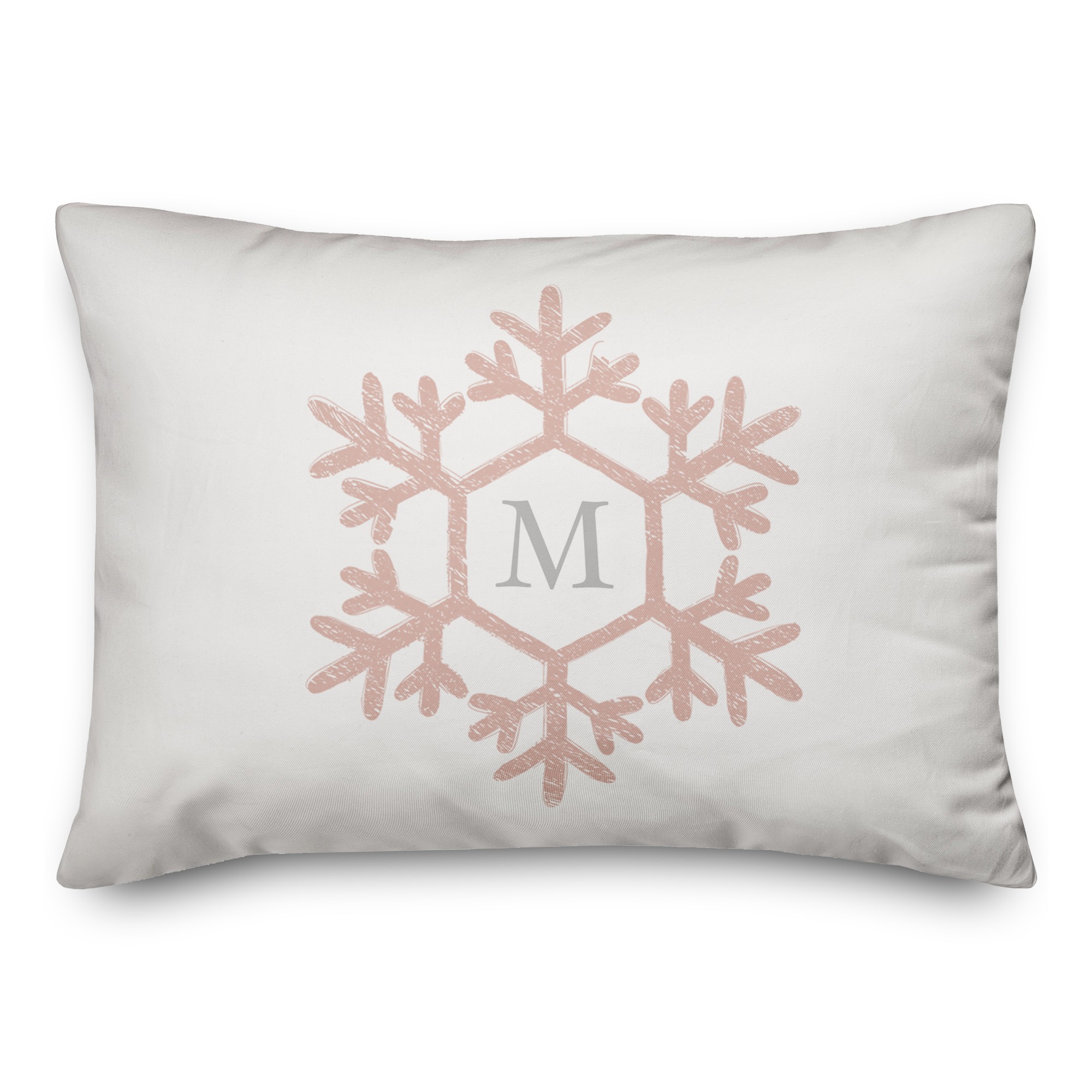 Monogram Pink Snowflake 14x20 Personalized Spun Poly Pillow