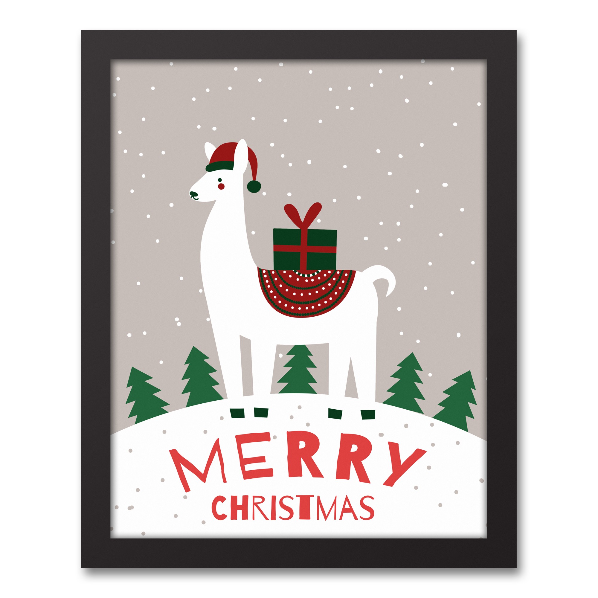 Merry Christmas Llama 14x11 Black Framed Canvas