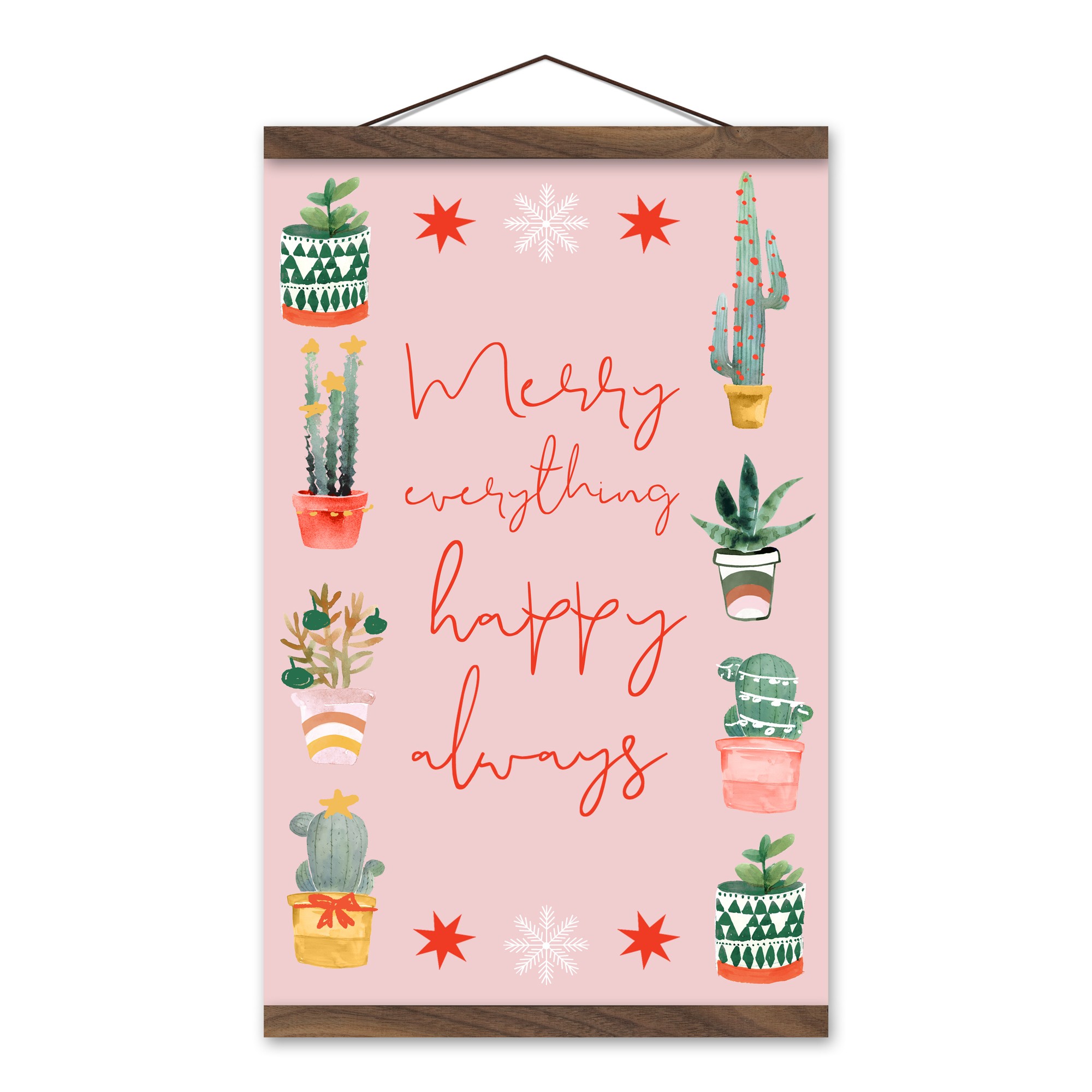 Merry Everything Happy Always 18x12 Teak Hanging Canvas