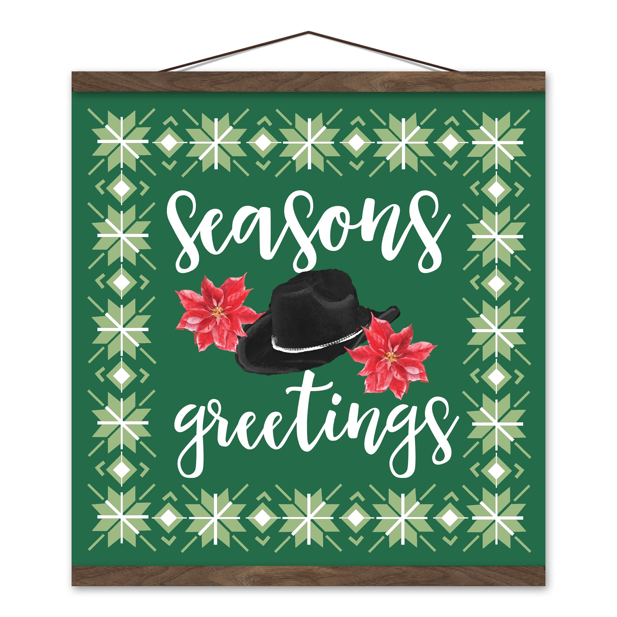 Seasons Greetings 16x16 Teak Hanging Canvas