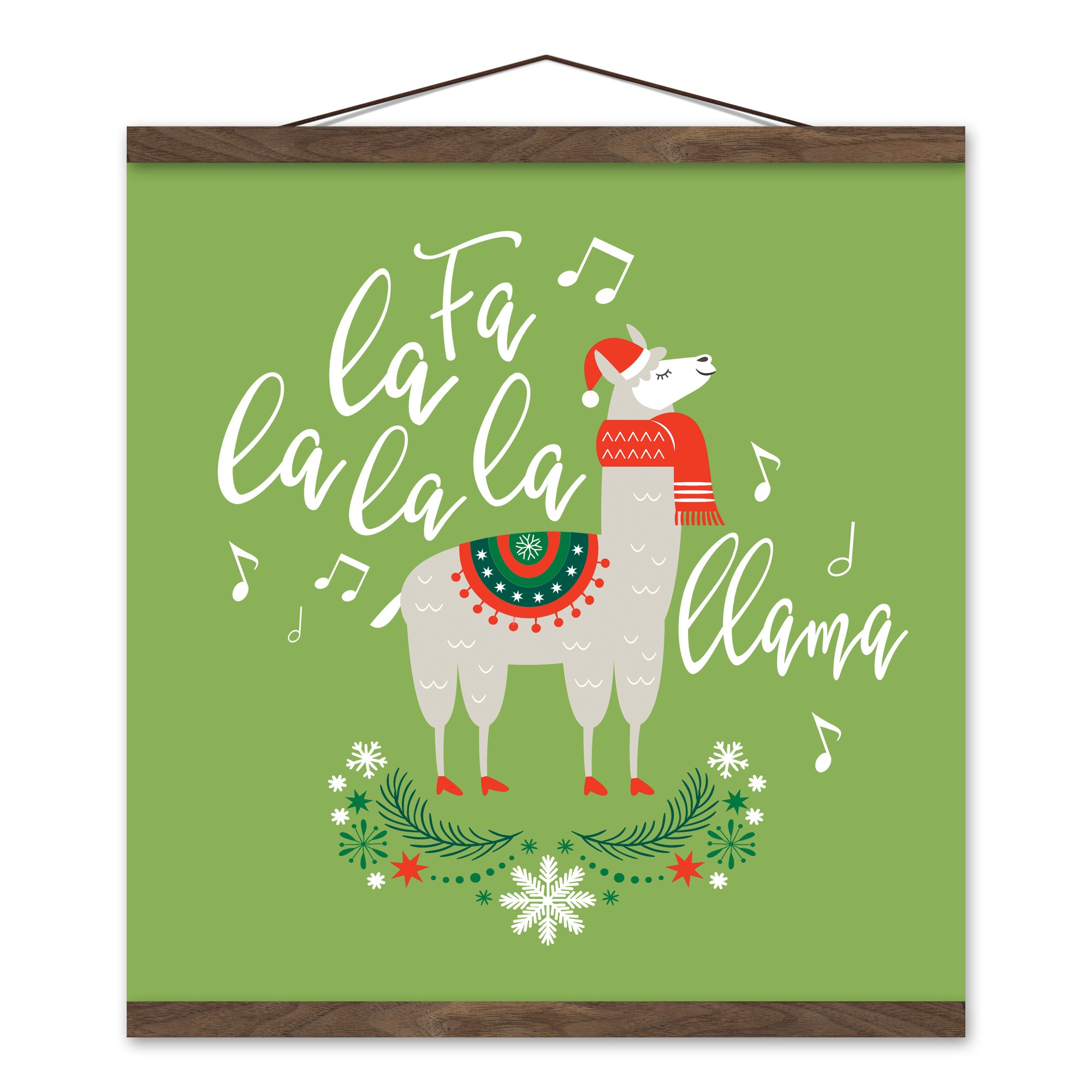 Fa la la la llama 16x16 Teak Hanging Canvas