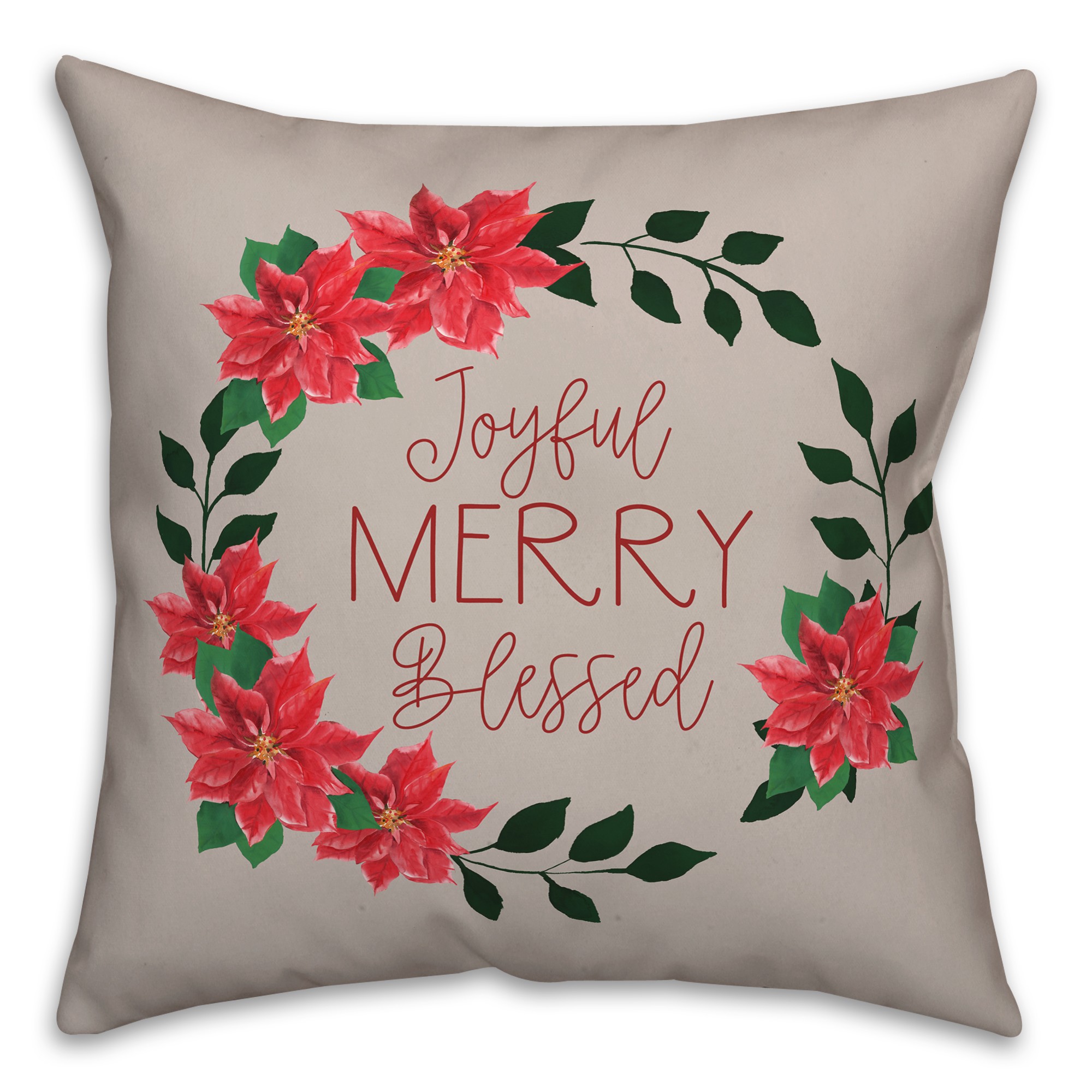 Joyful Merry Blessed Wreath 18x18 Spun Poly Pillow