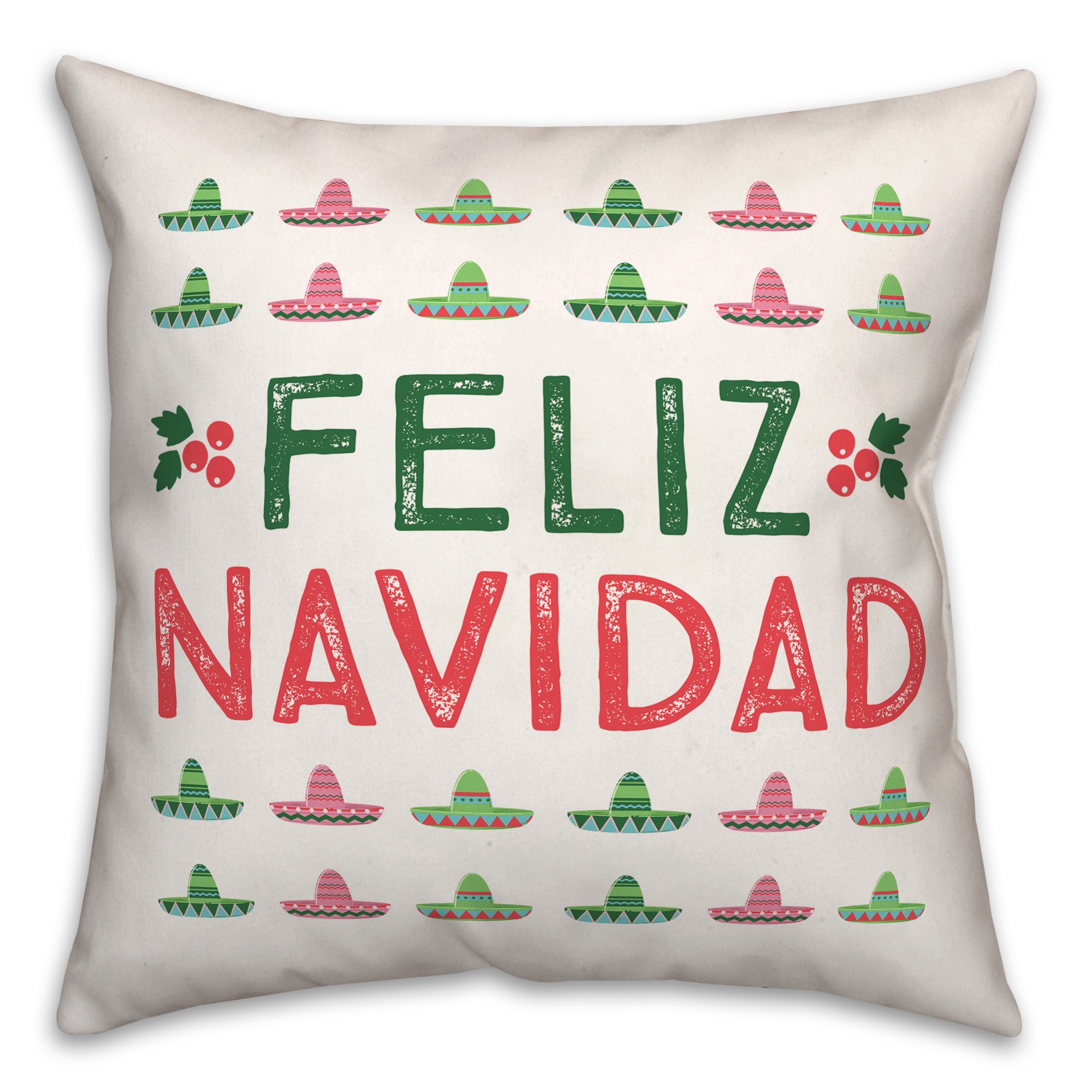Feliz Navidad Sombreros 18x18 Spun Poly Pillow