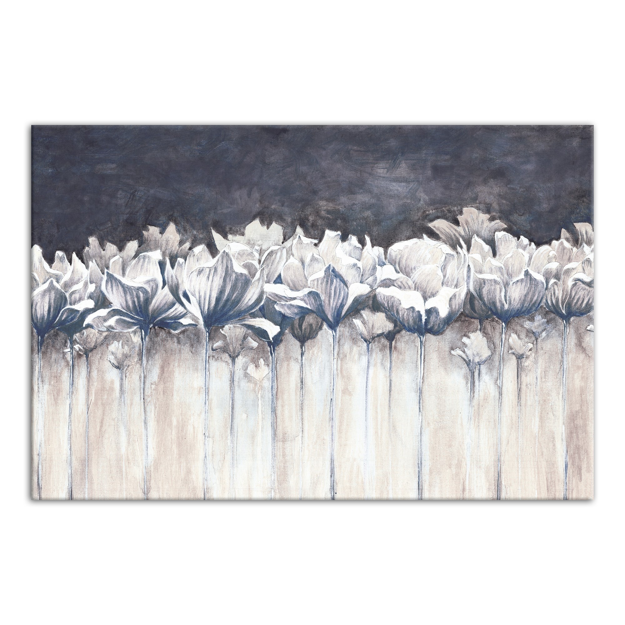 Navy Row of Flowers 30x20 Canvas Wall Art