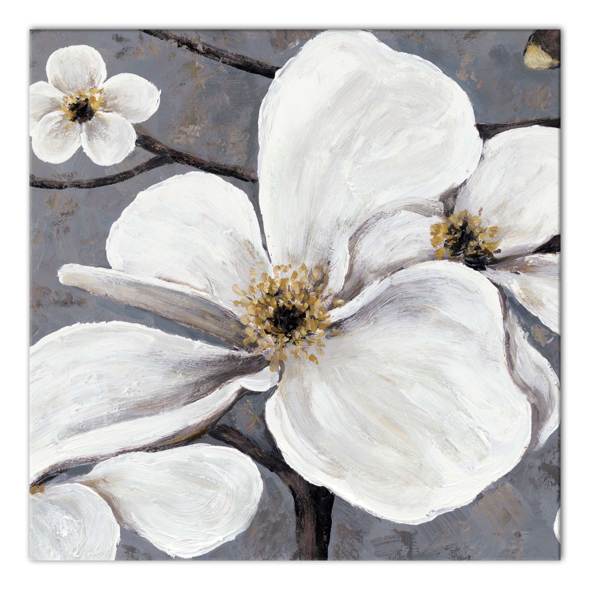 White Flower Painting 24x24 Canvas Wall Art