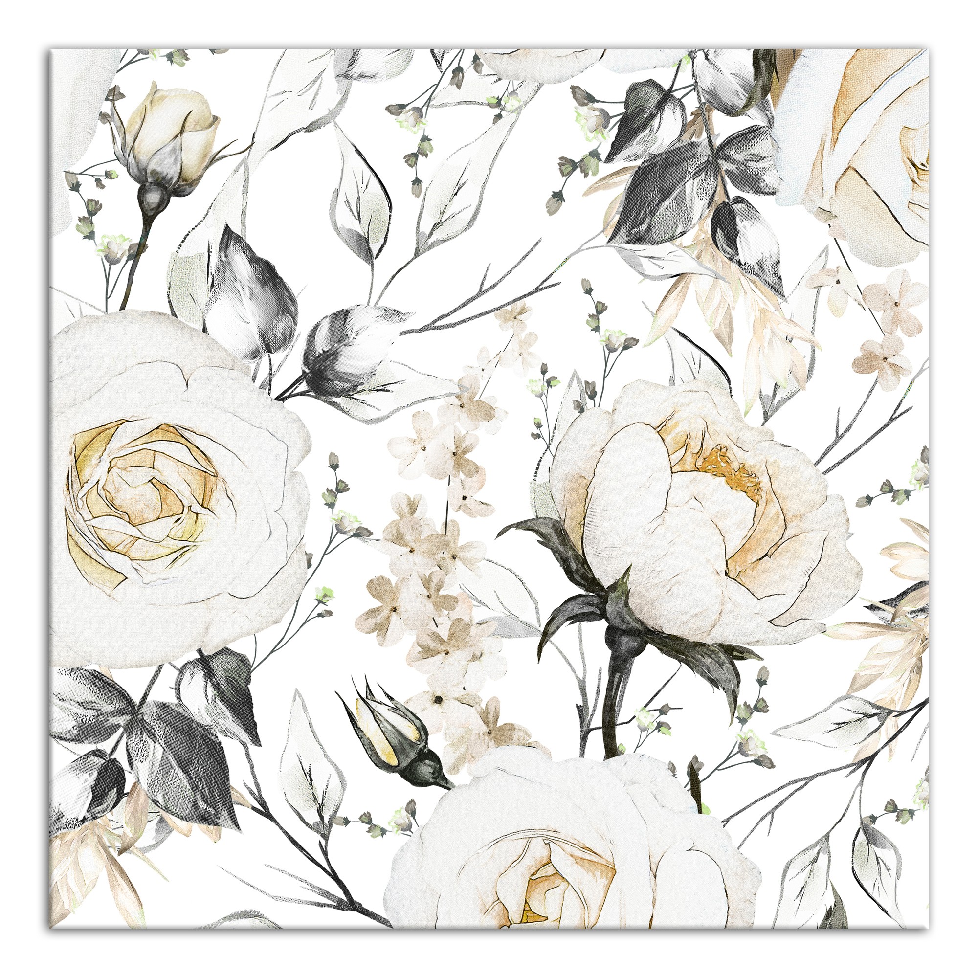 White Painted Wedding Flowers 24x24 Canvas Wall Art
