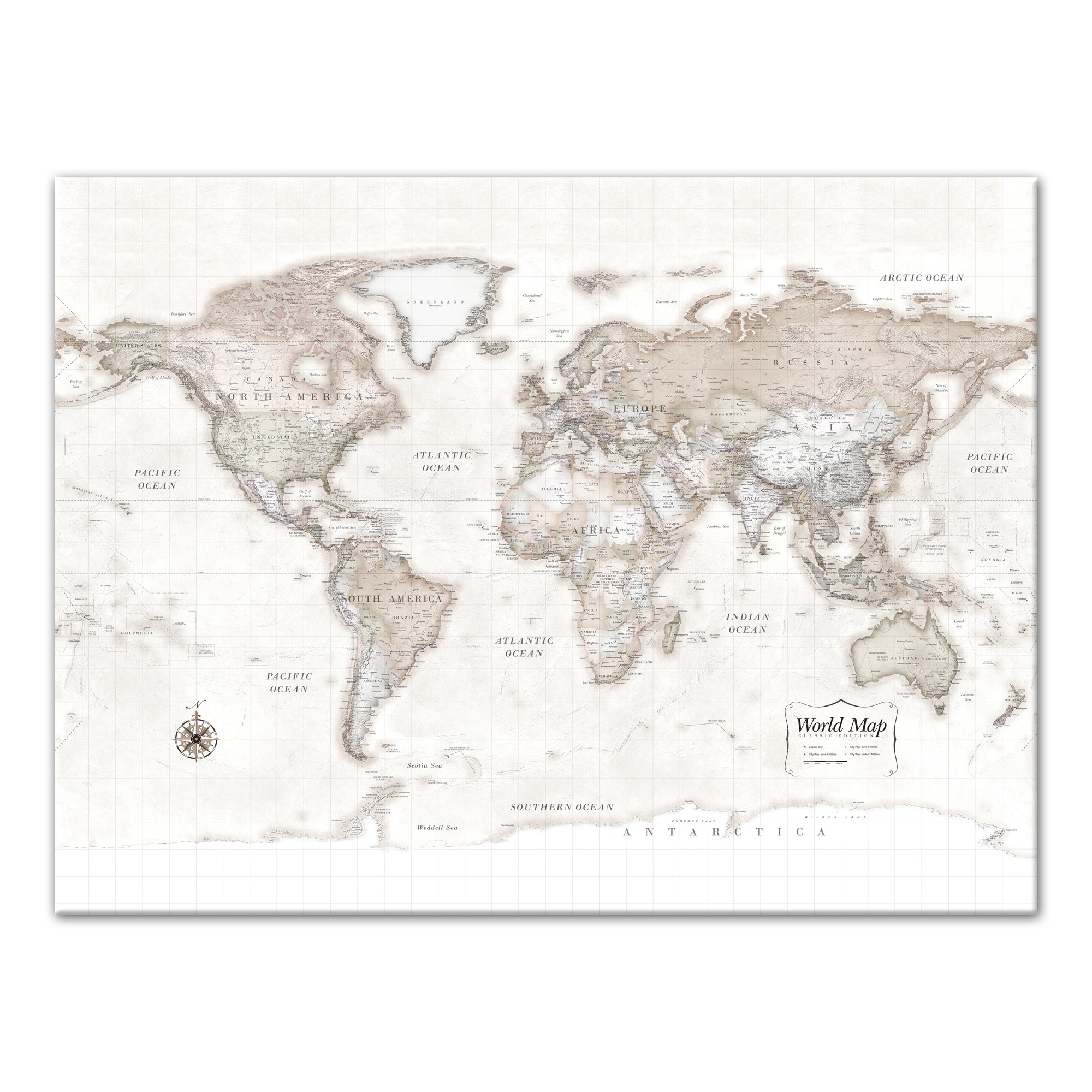 Classic World Map 40x30 Canvas Wall Art