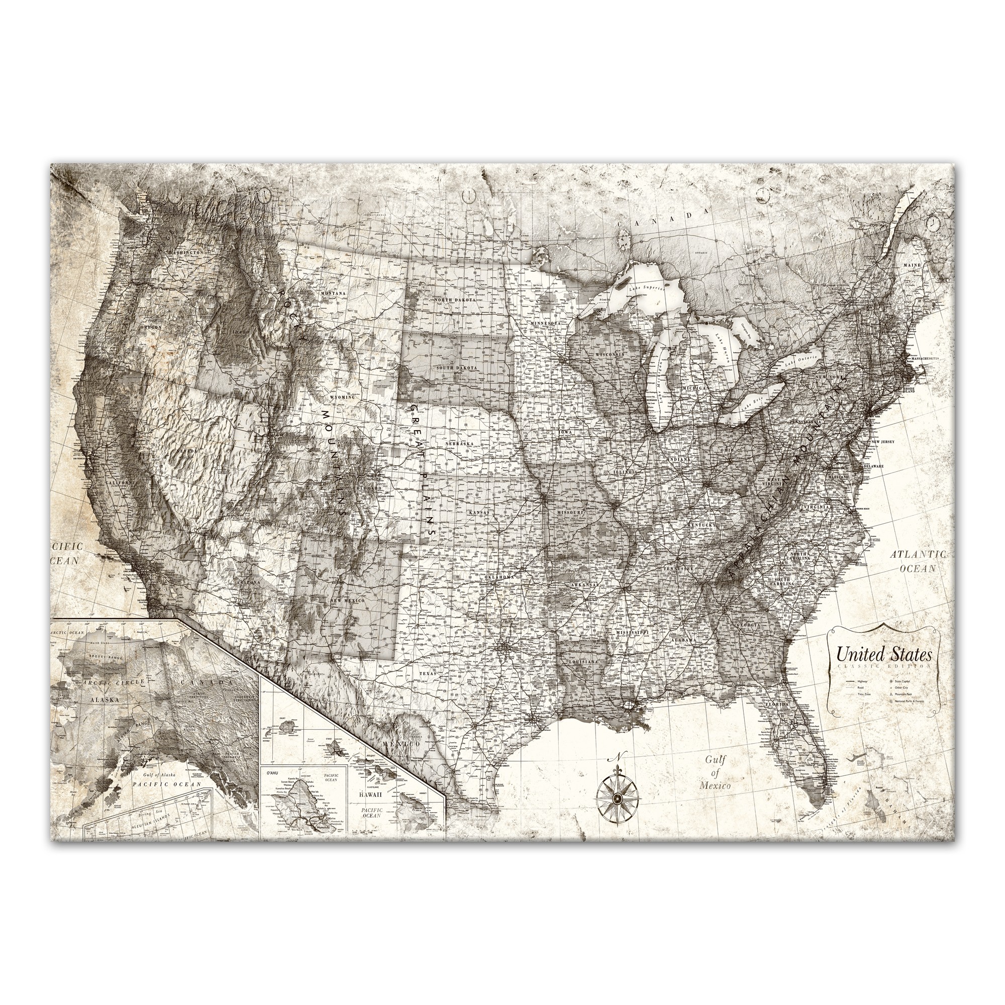 Old USA Map 40x30 Canvas Wall Art