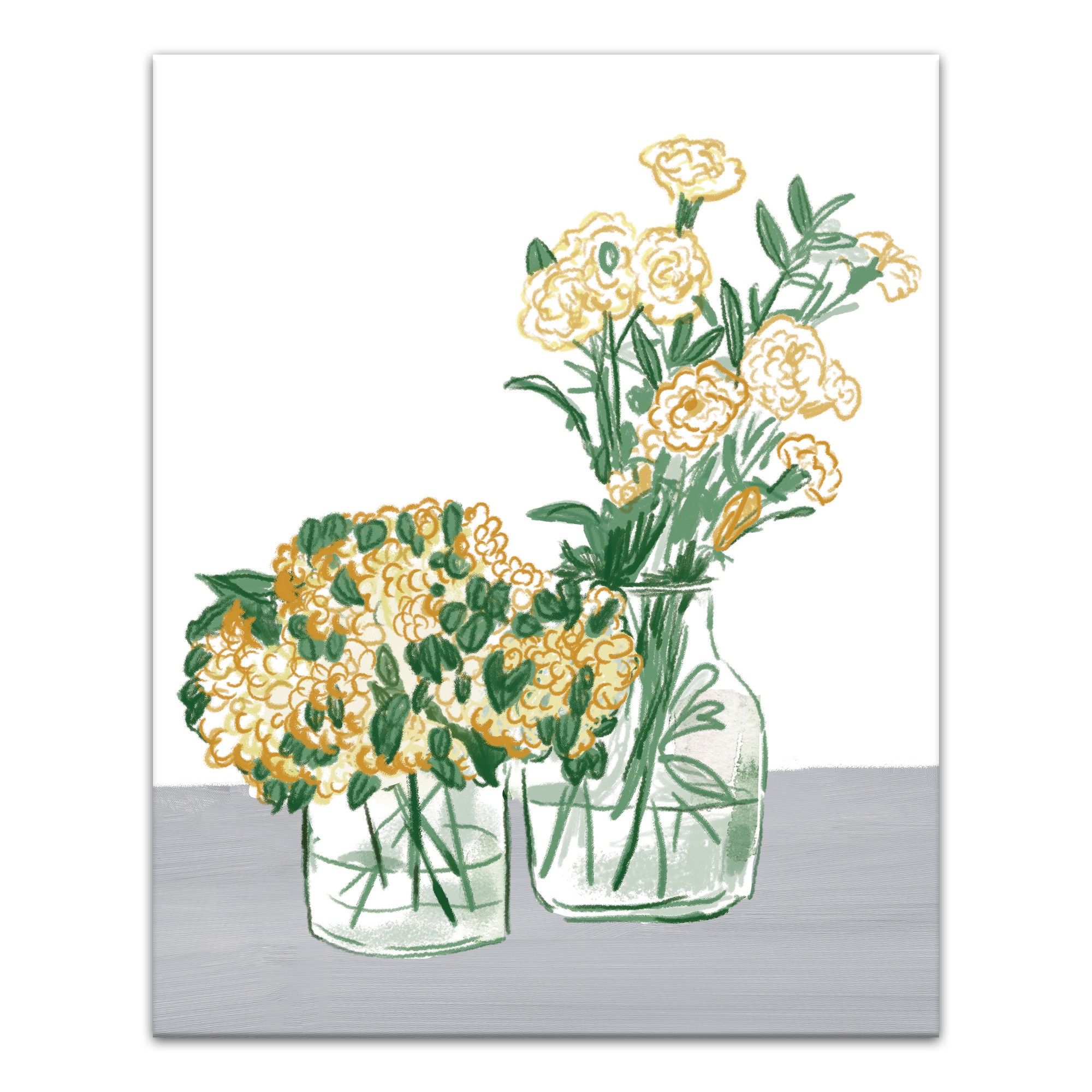 Flowers in Glass Vases 16x20 Canvas Wall Art