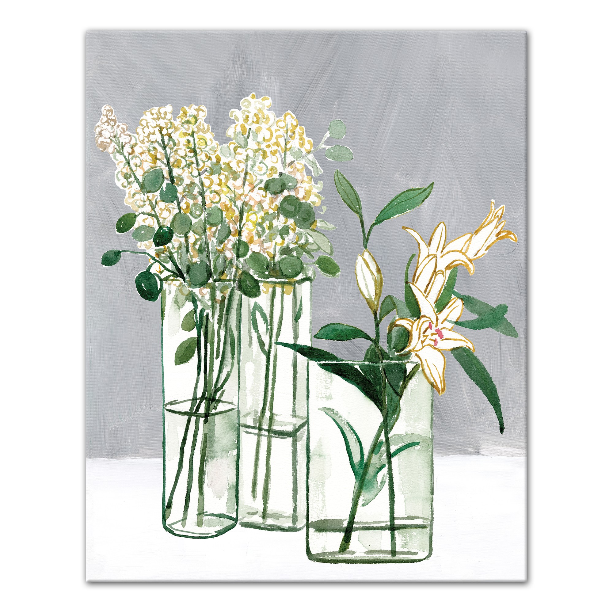 Yellow Flowers in Glass Vases 16x20 Canvas Wall Art