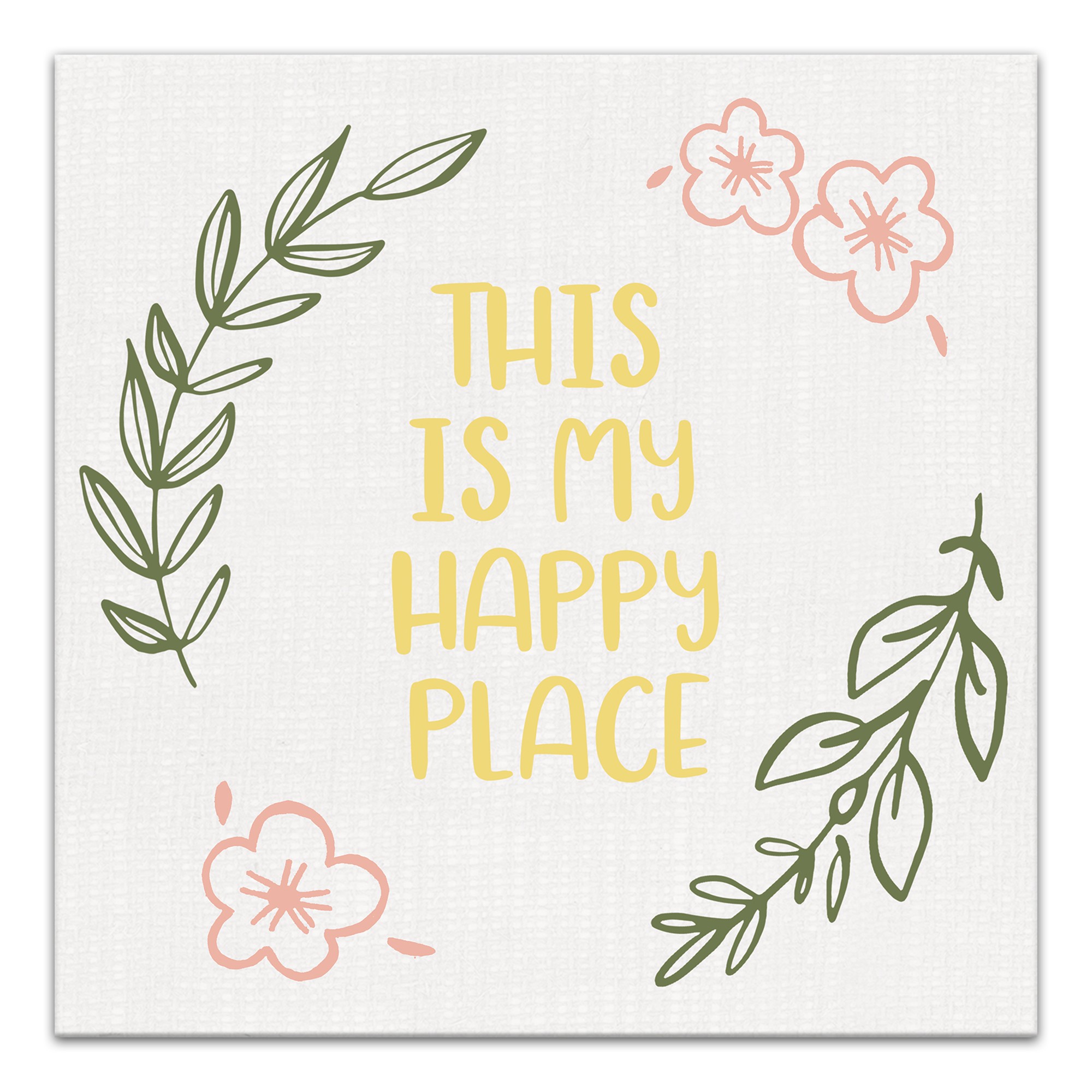 Embroidered Happy Place 12x12 Canvas Wall Art