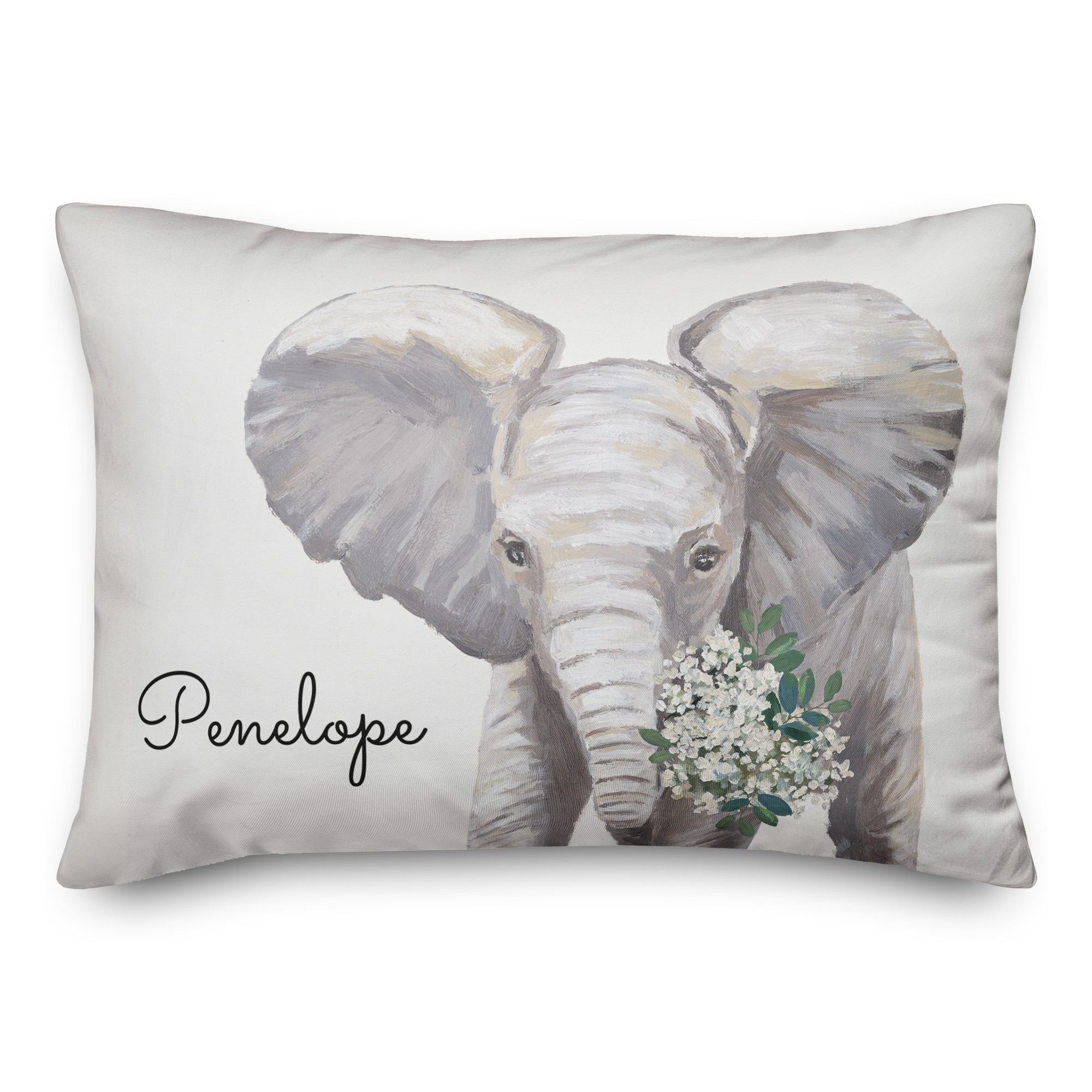 Baby Elephant with Flowers 14x20 Personalized Spun Poly Pillow