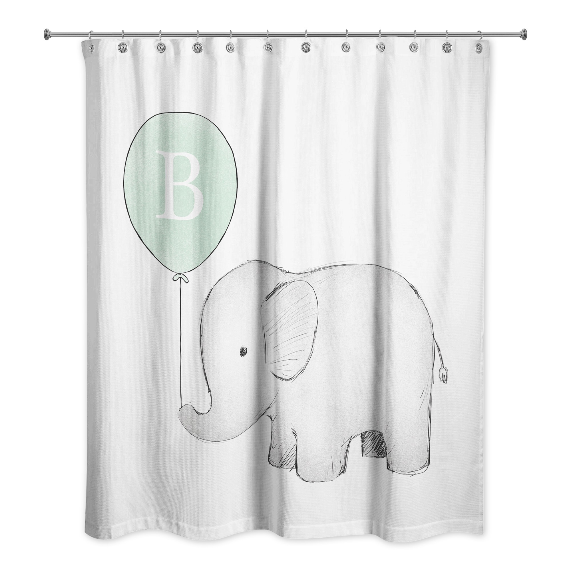 Elephant Sketch Monogram 71x74 Personalized Shower Curtain