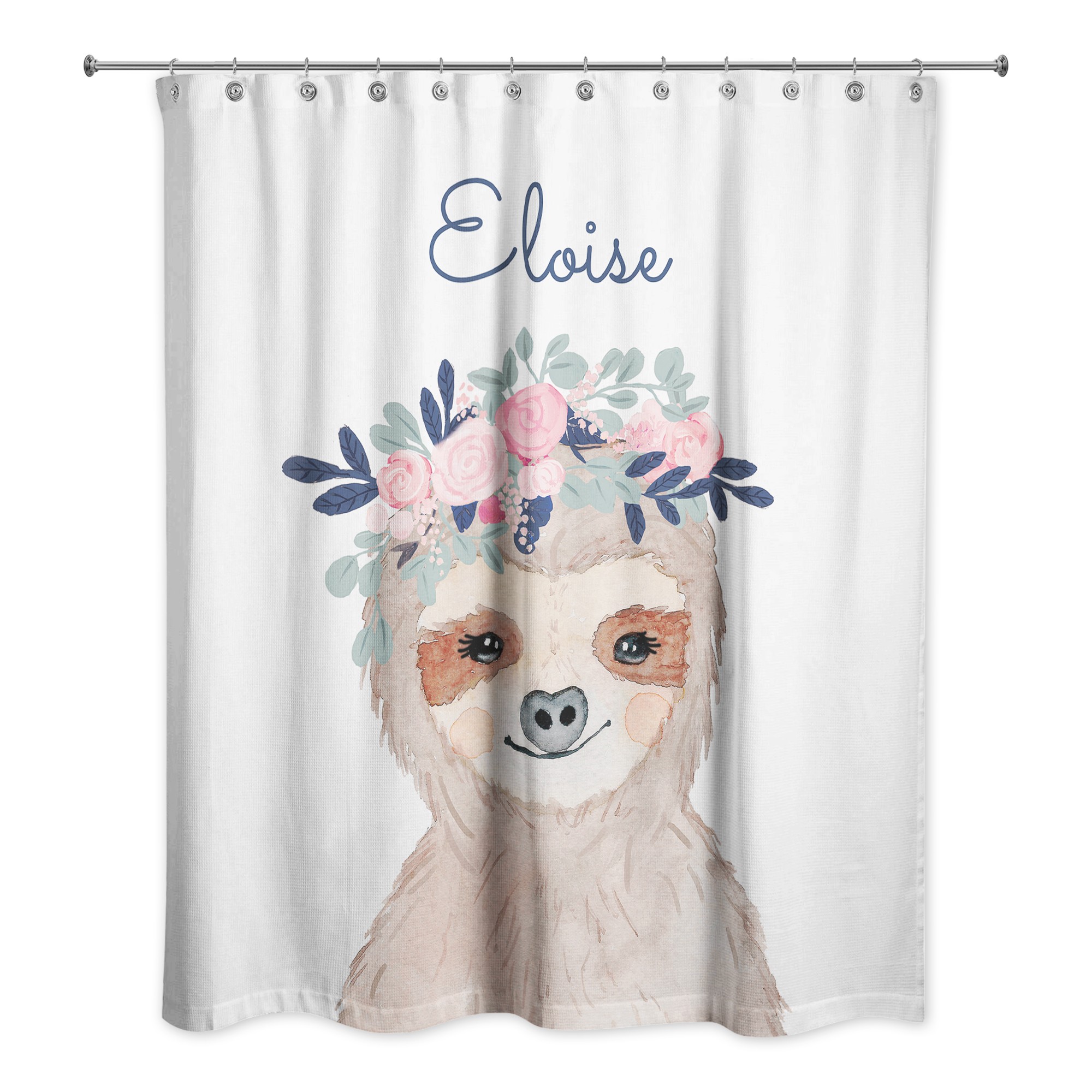 Sloth with Flower Crown 71x74 Personalized Shower Curtain
