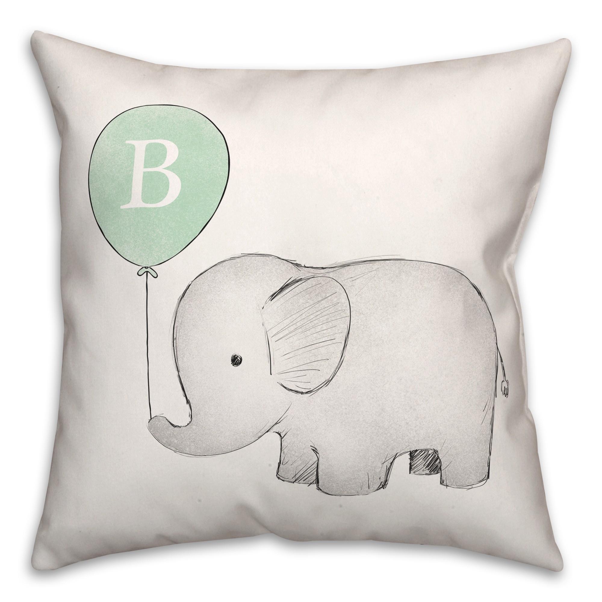 Elephant Sketch Monogram 18x18 Personalized Spun Poly Pillow