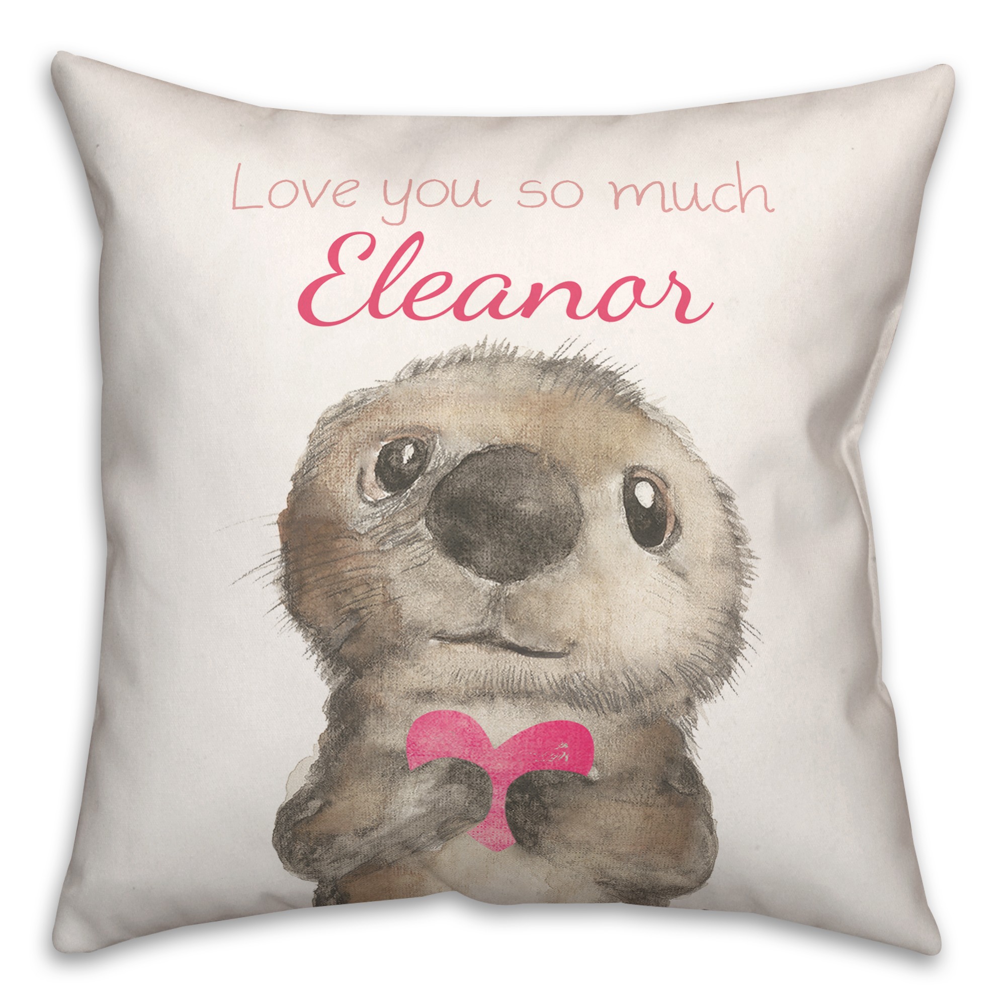 Otter with Heart 18x18 Personalized Spun Poly Pillow