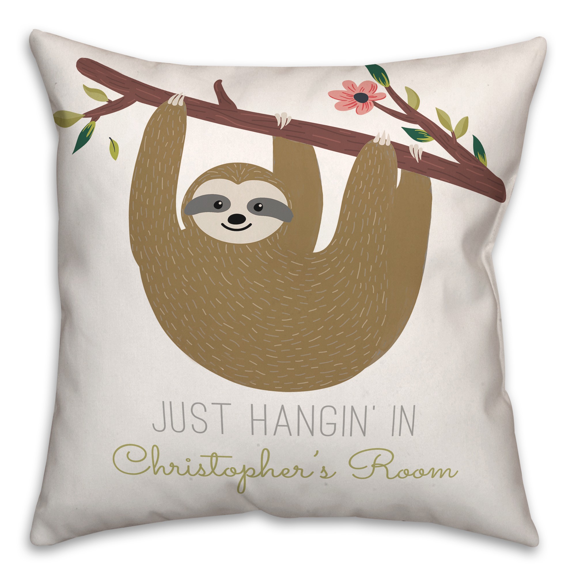 Hanging Sloth 18x18 Personalized Spun Poly Pillow
