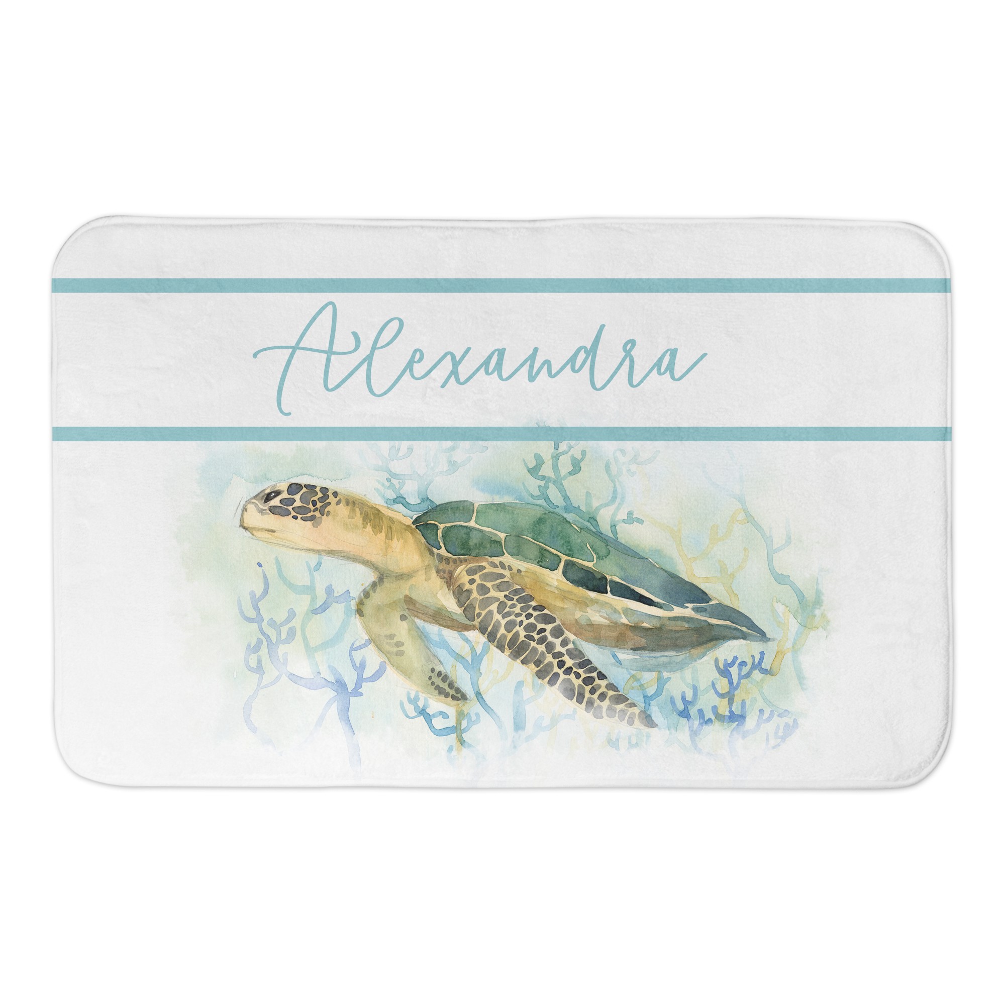 Watercolor Turtle 34x21 Personalized Bath Mat