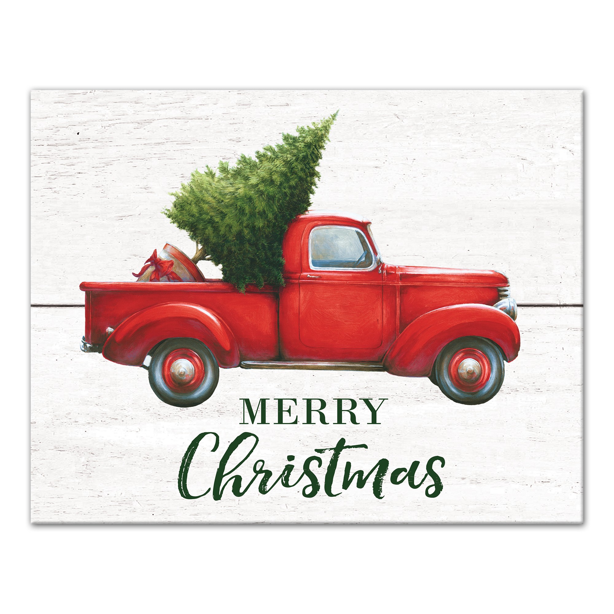 Merry Christmas Red Truck 14x11 Canvas Wall Art