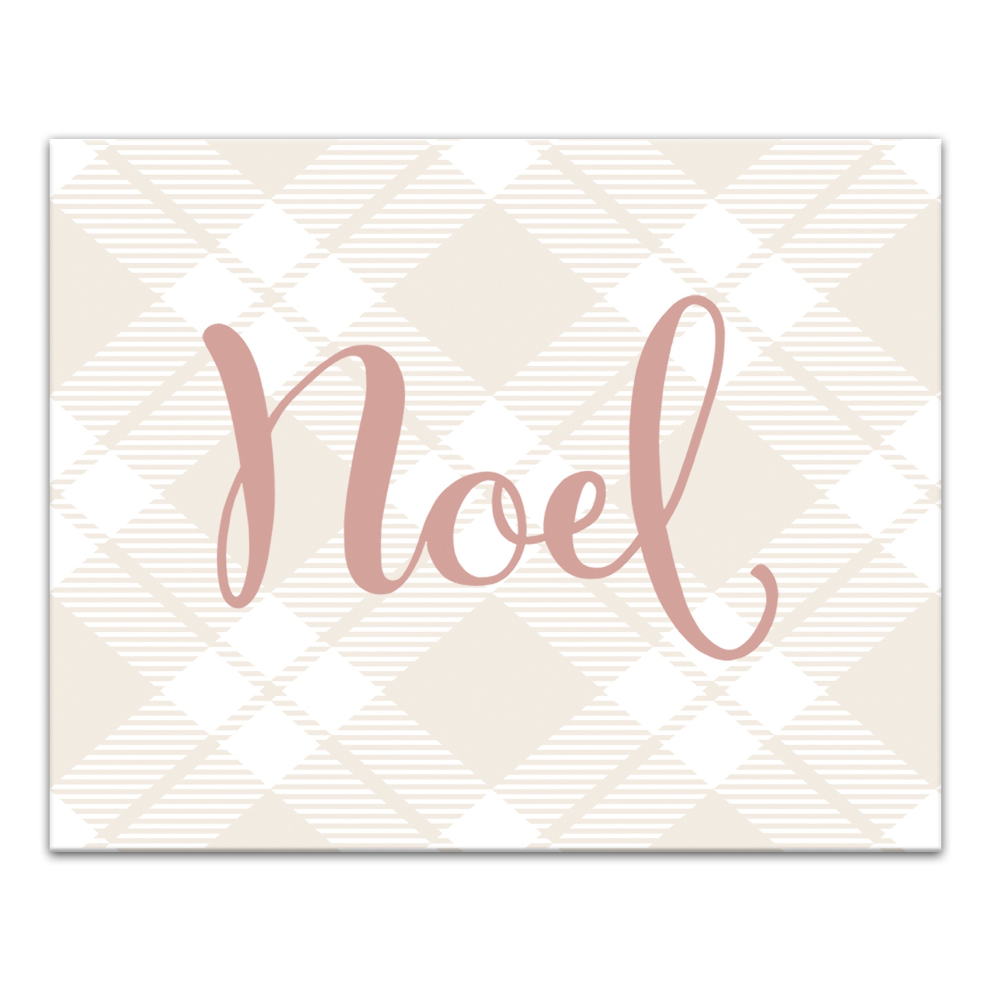Blush Noel on Champagne Plaid 10x8 Canvas Wall Art