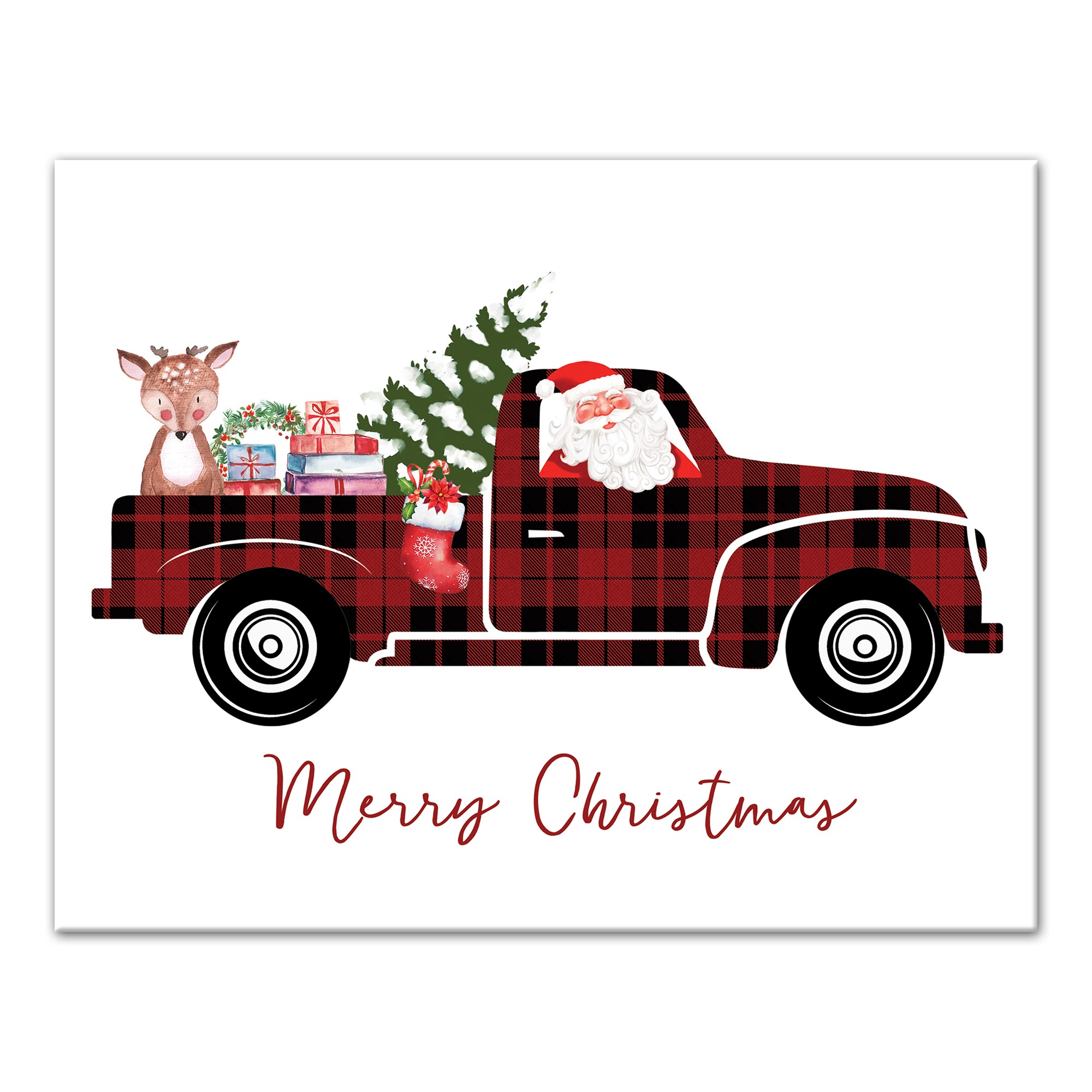 Plaid Christmas Truck 14x11 Canvas Wall Art