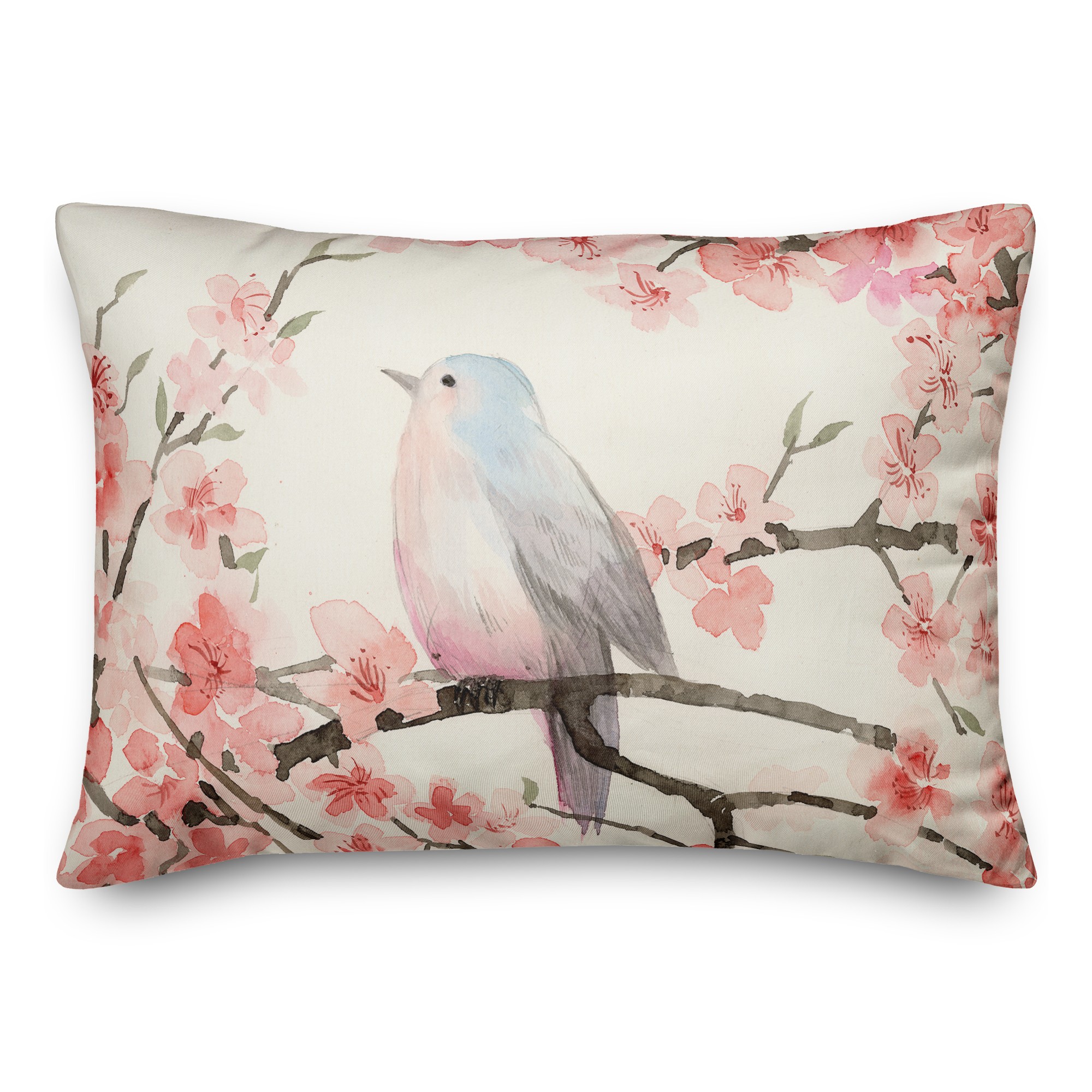 Cherry Blossom Bird 14x20 Spun Poly Pillow