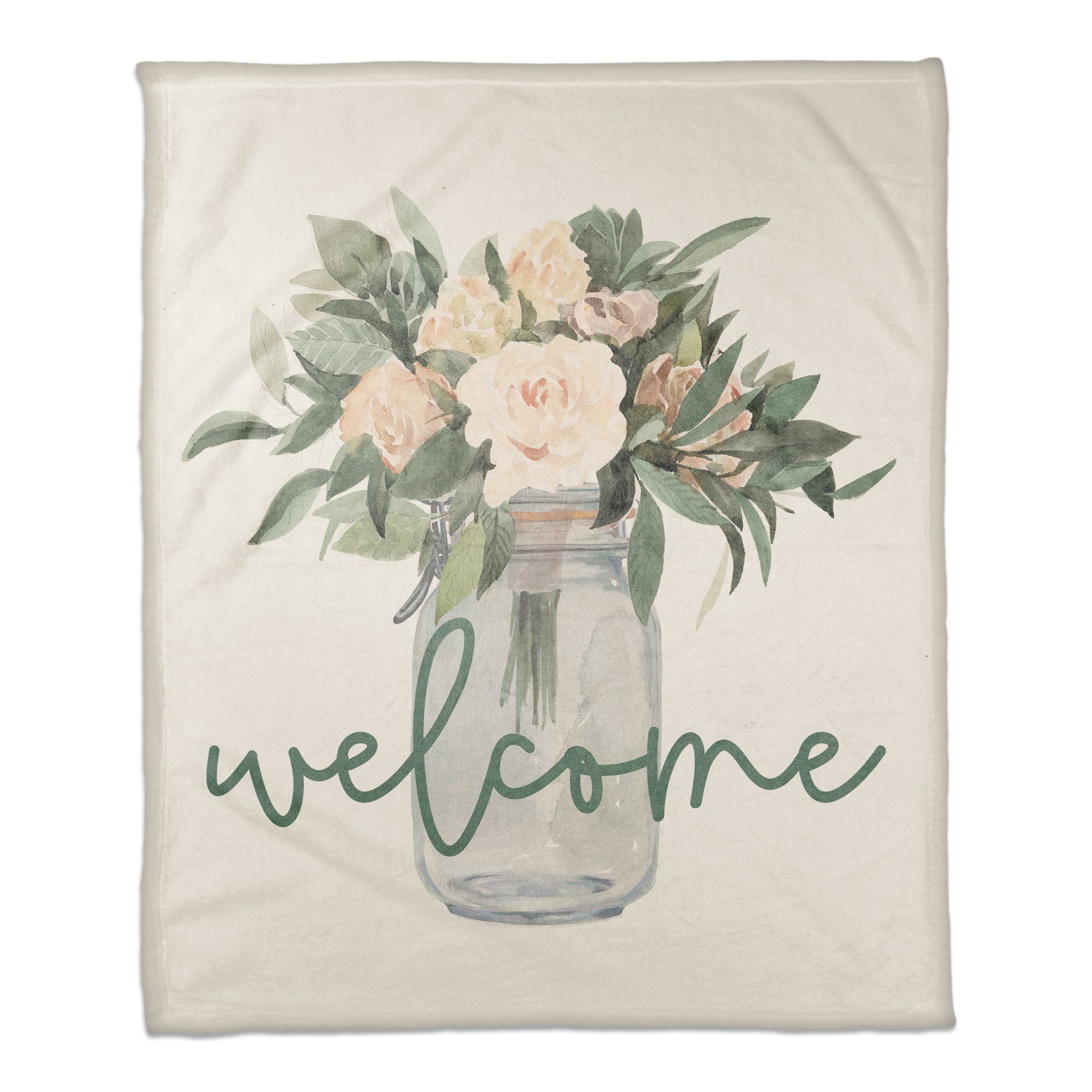 Welcome Jar of Flowers 50x60 Coral Fleece Blanket