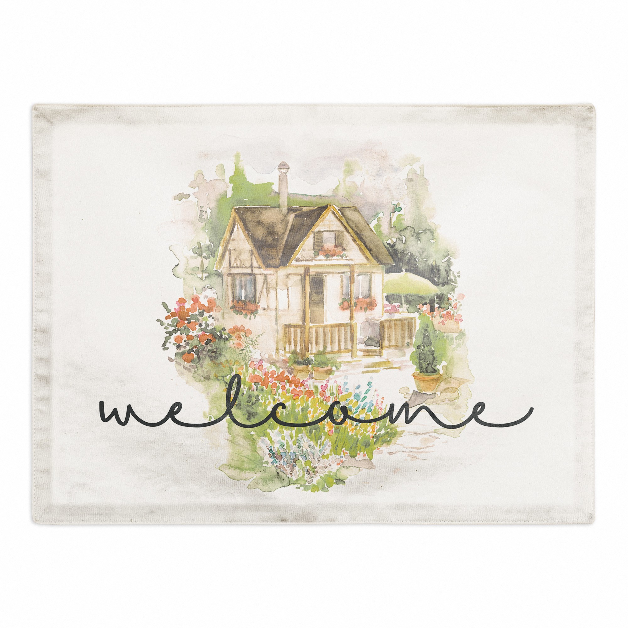 Welcome Watercolor Cottage 18x14 Poly Twill Placemat
