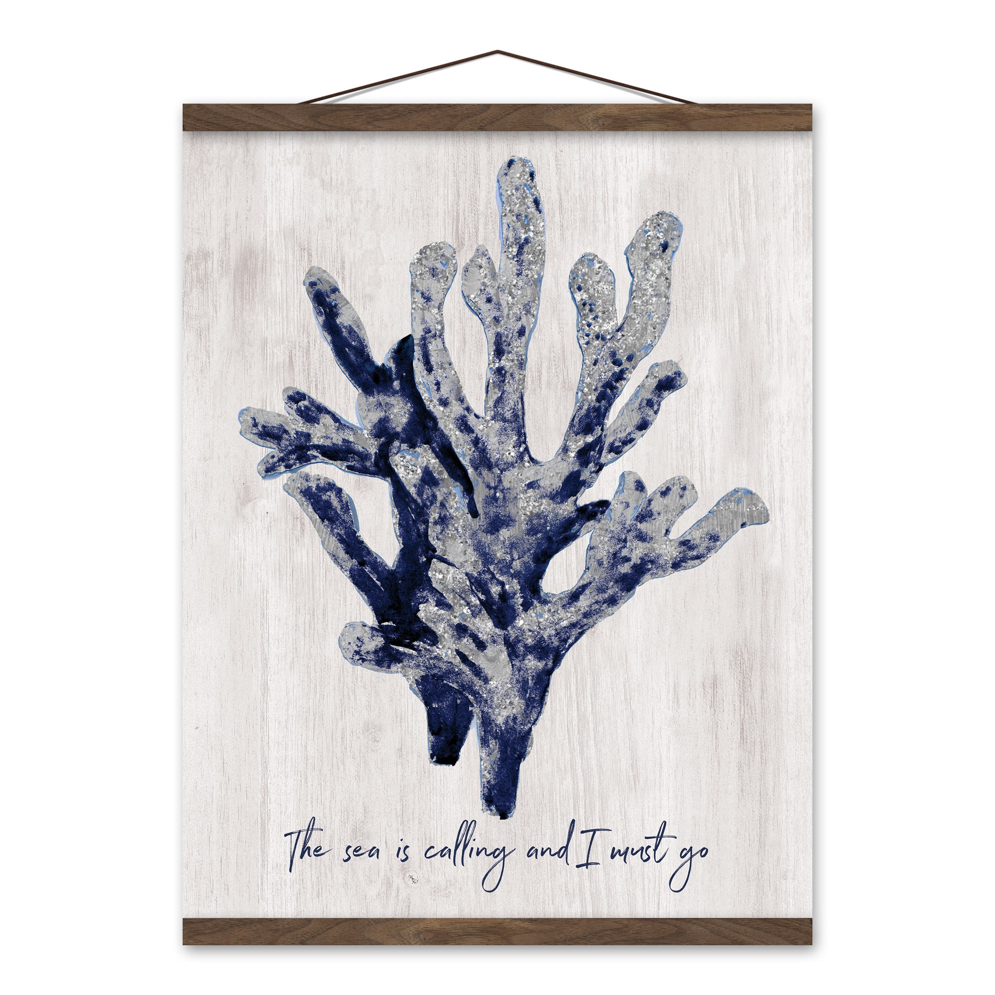 Navy Coral 20x16 Teak Hanging Canvas