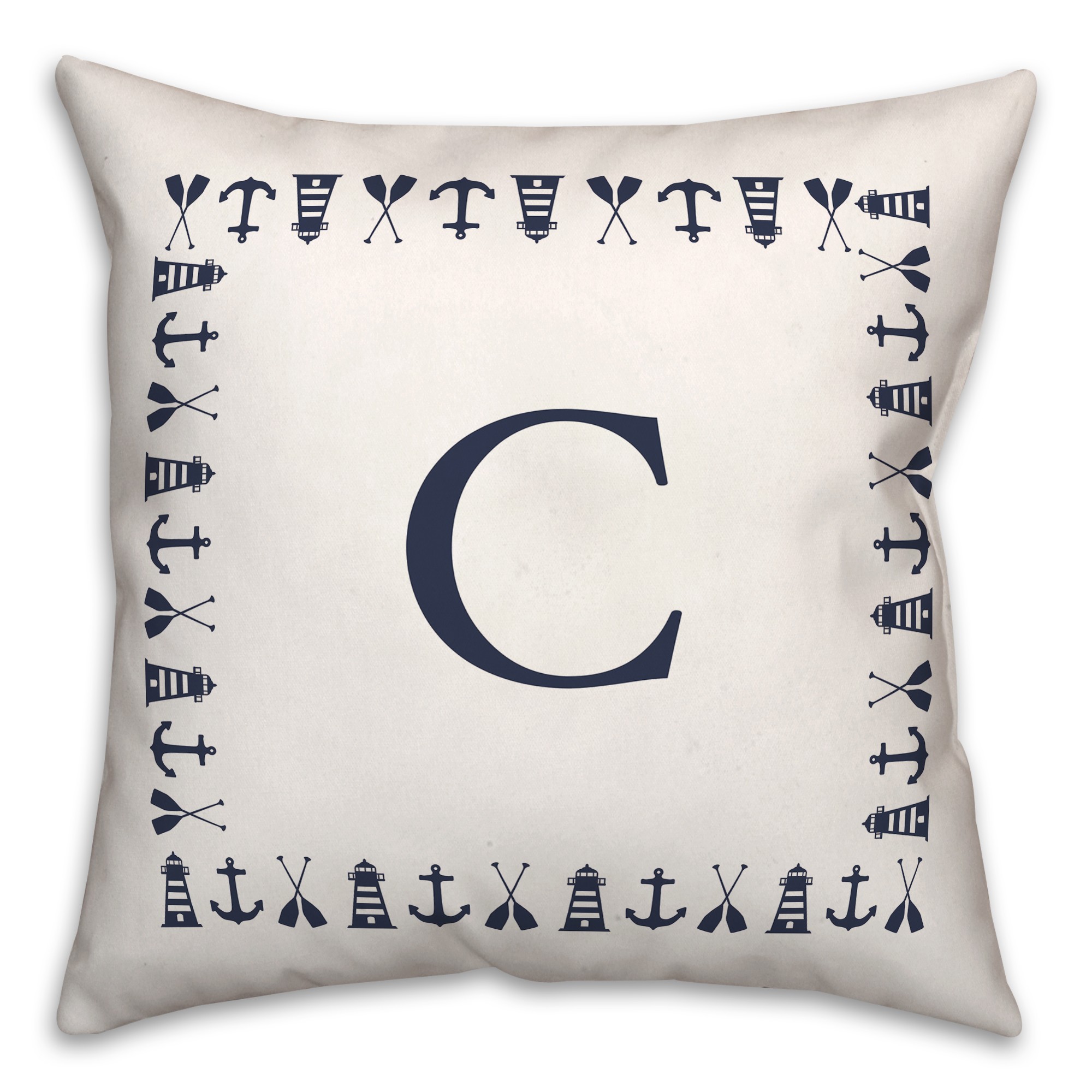 Nautical Monogram - C 18x18 Indoor / Outdoor Pillow