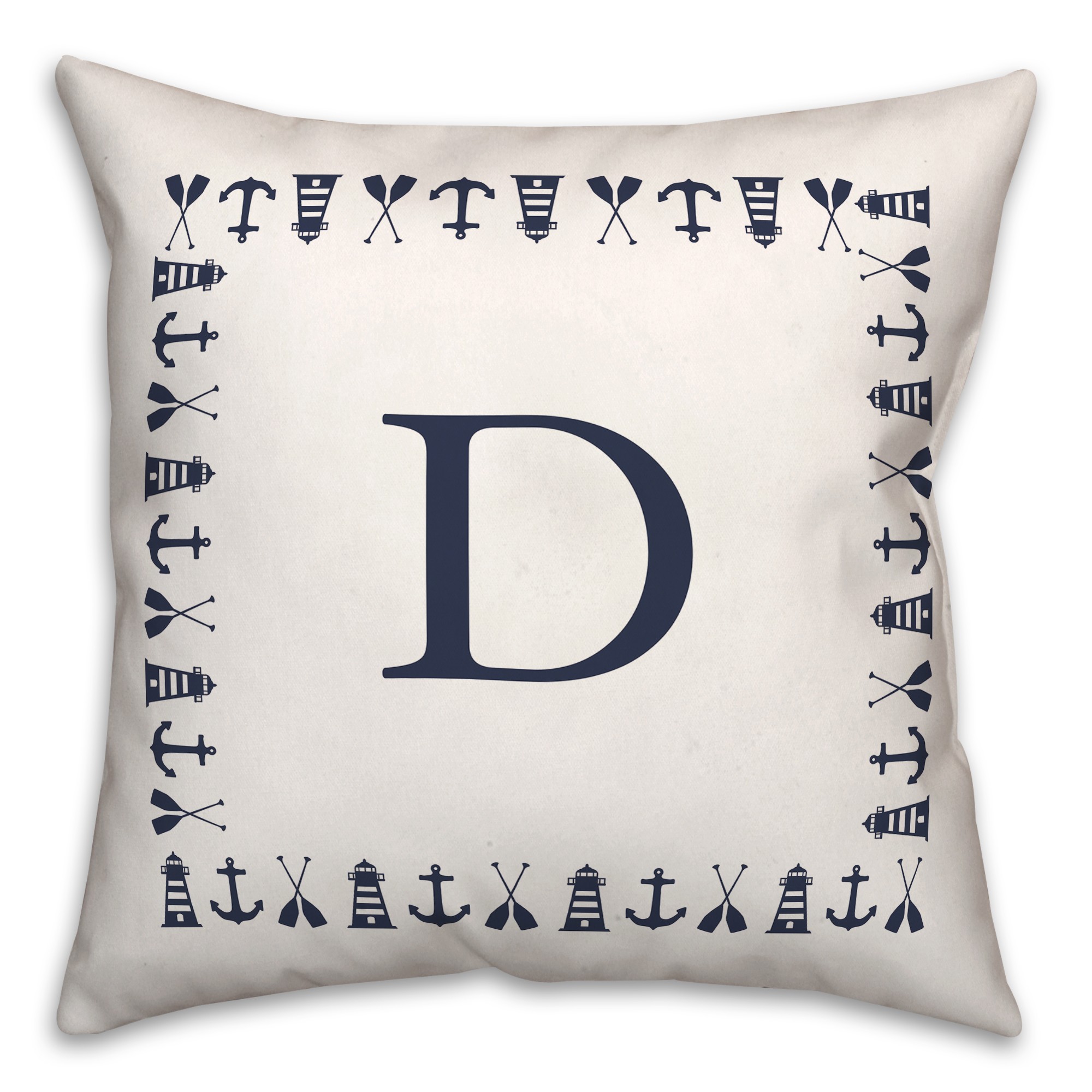 Nautical Monogram - D 18x18 Indoor / Outdoor Pillow