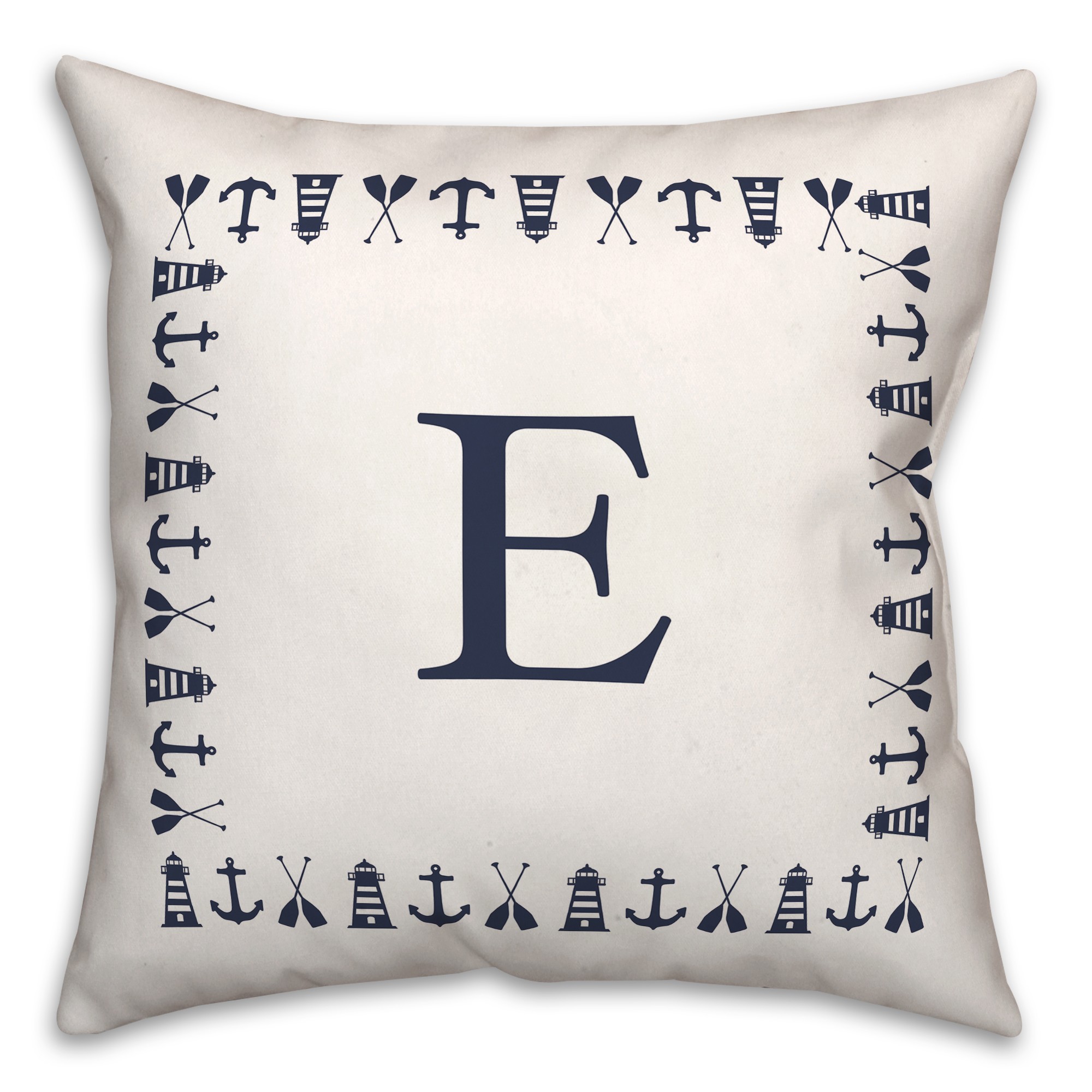 Nautical Monogram - E 18x18 Indoor / Outdoor Pillow