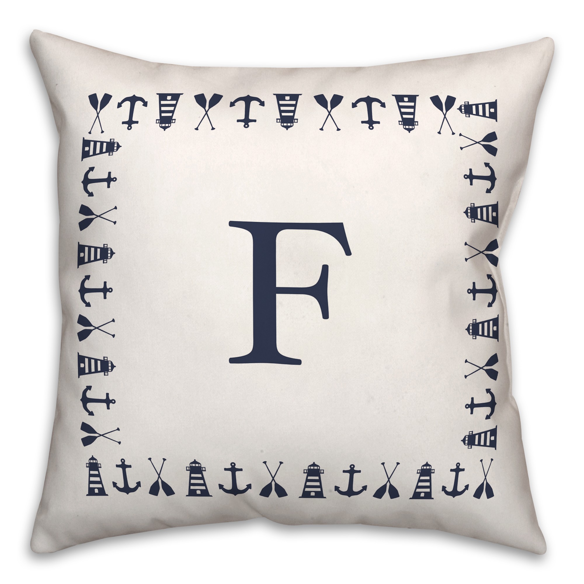Nautical Monogram - F 18x18 Indoor / Outdoor Pillow