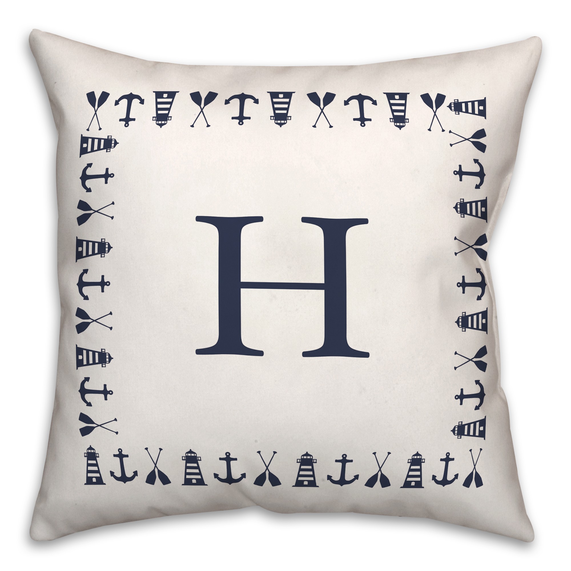 Nautical Monogram - H 18x18 Indoor / Outdoor Pillow