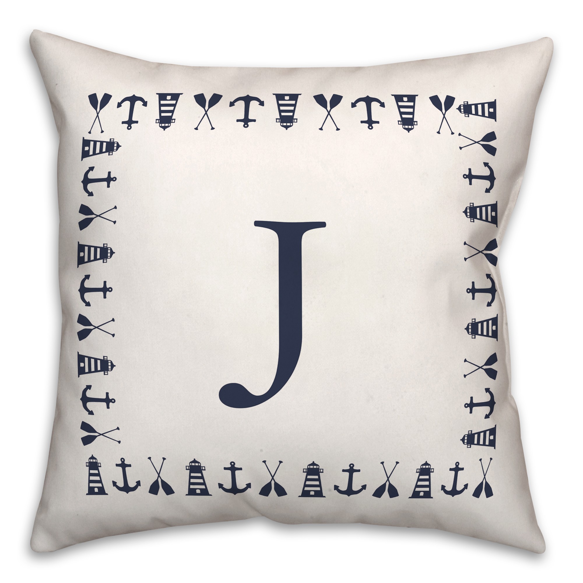 Nautical Monogram - J 18x18 Indoor / Outdoor Pillow