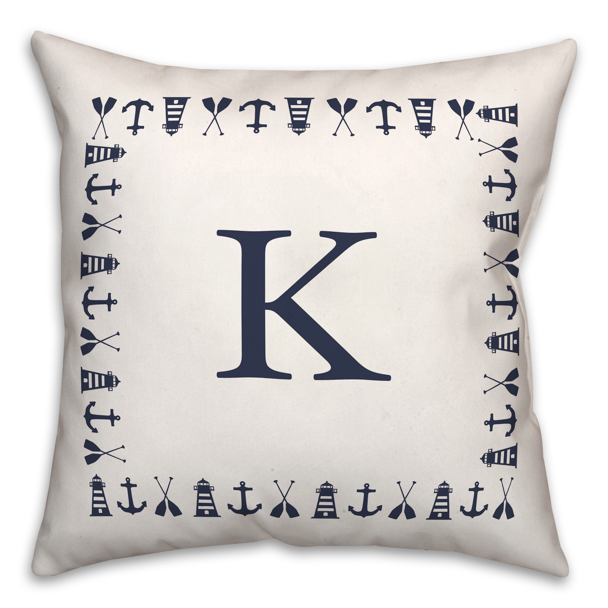 Nautical Monogram - K 18x18 Indoor / Outdoor Pillow