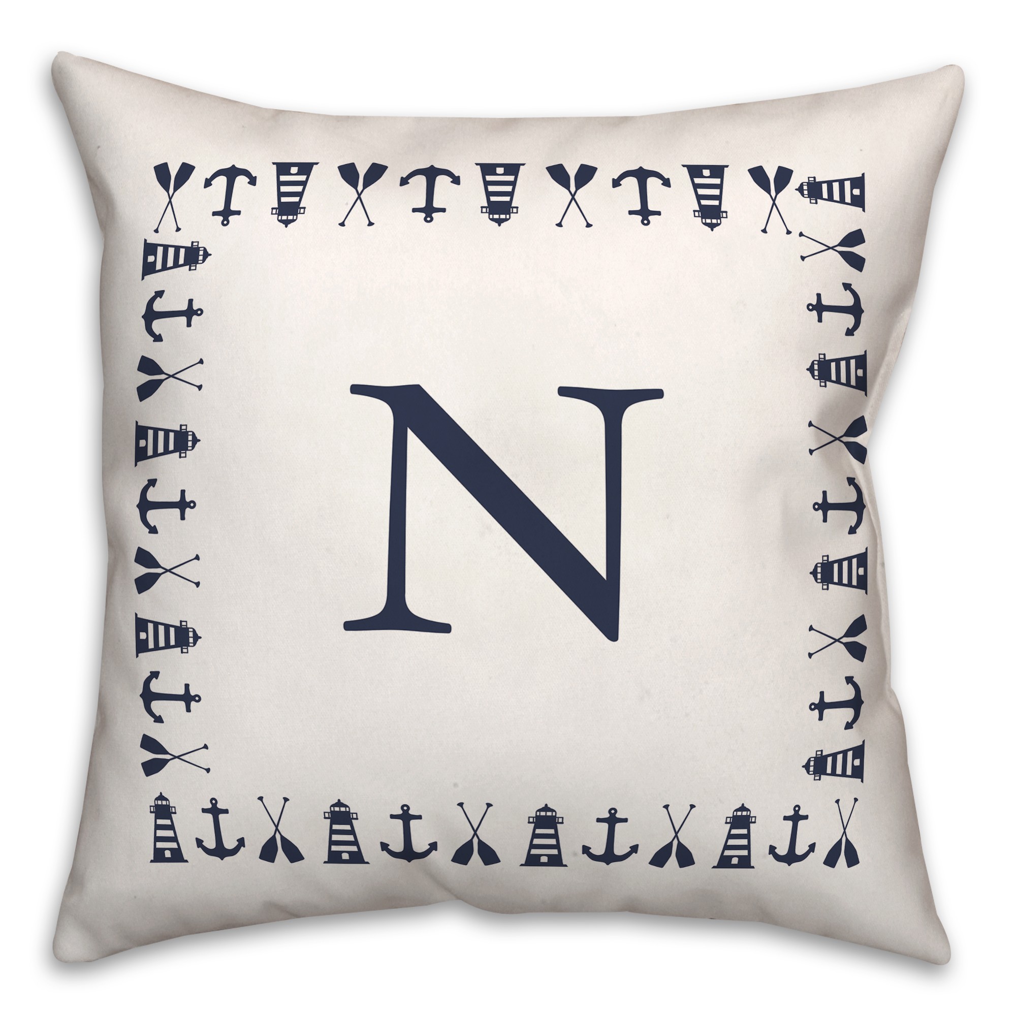Nautical Monogram - N 18x18 Indoor / Outdoor Pillow