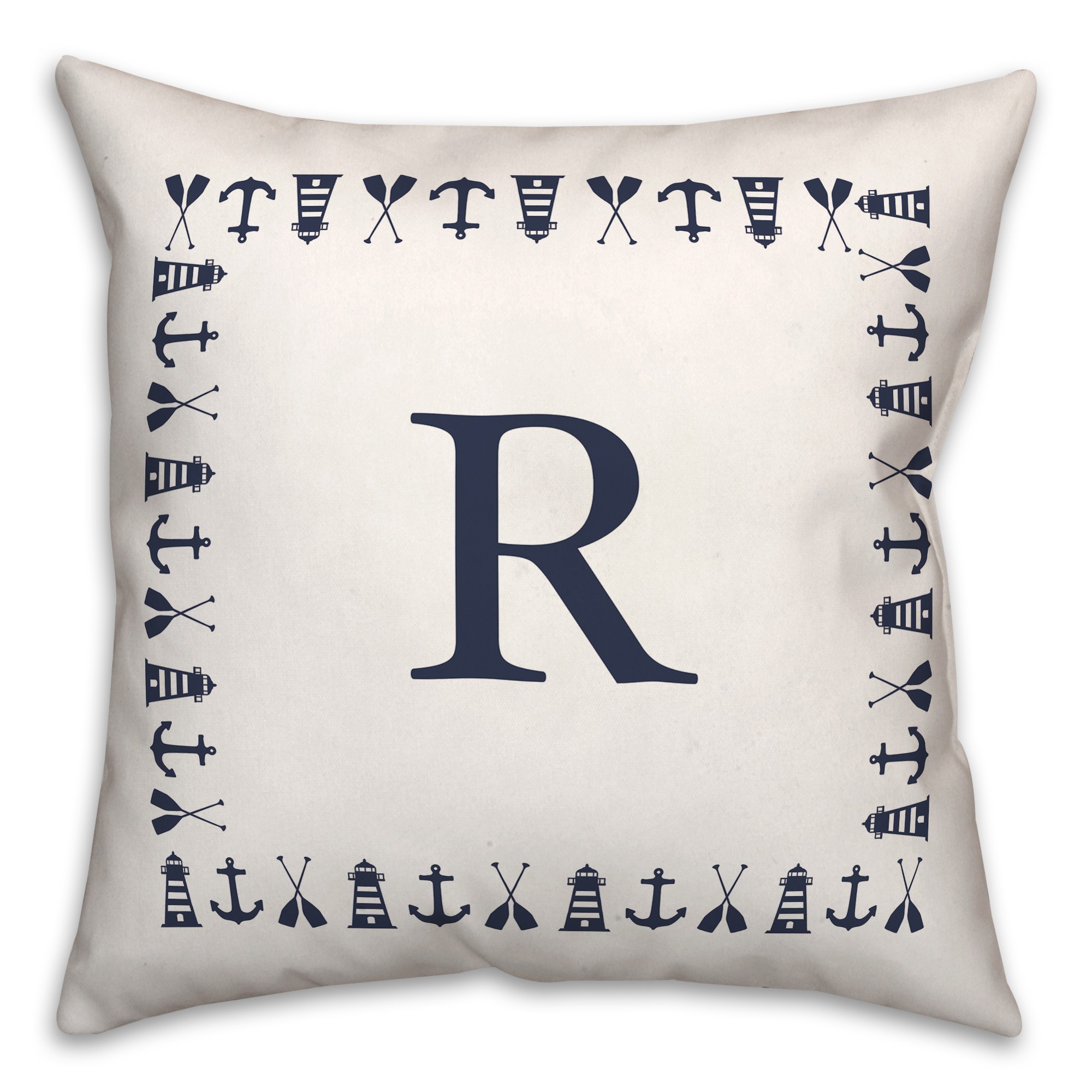 Nautical Monogram - R 18x18 Indoor / Outdoor Pillow