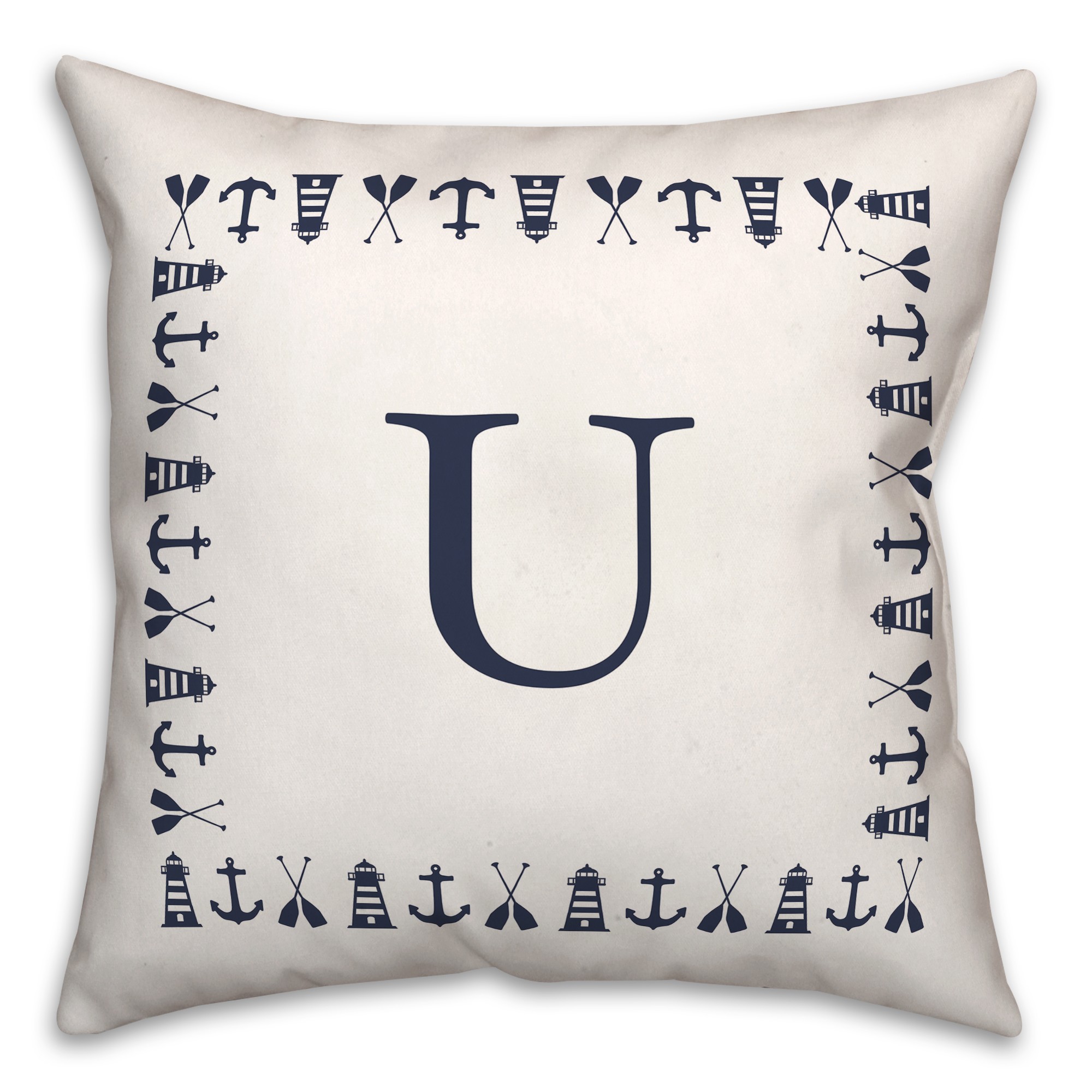 Nautical Monogram - U 18x18 Indoor / Outdoor Pillow
