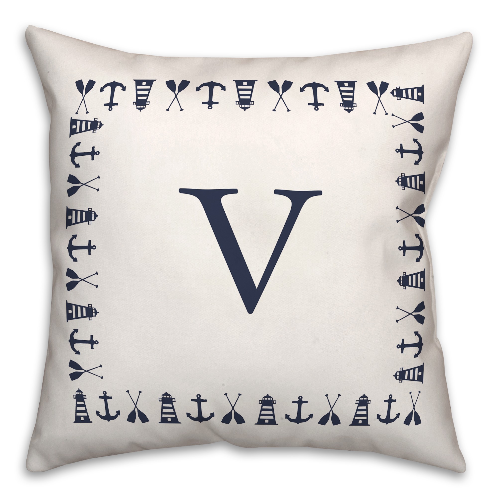 Nautical Monogram - V 18x18 Indoor / Outdoor Pillow