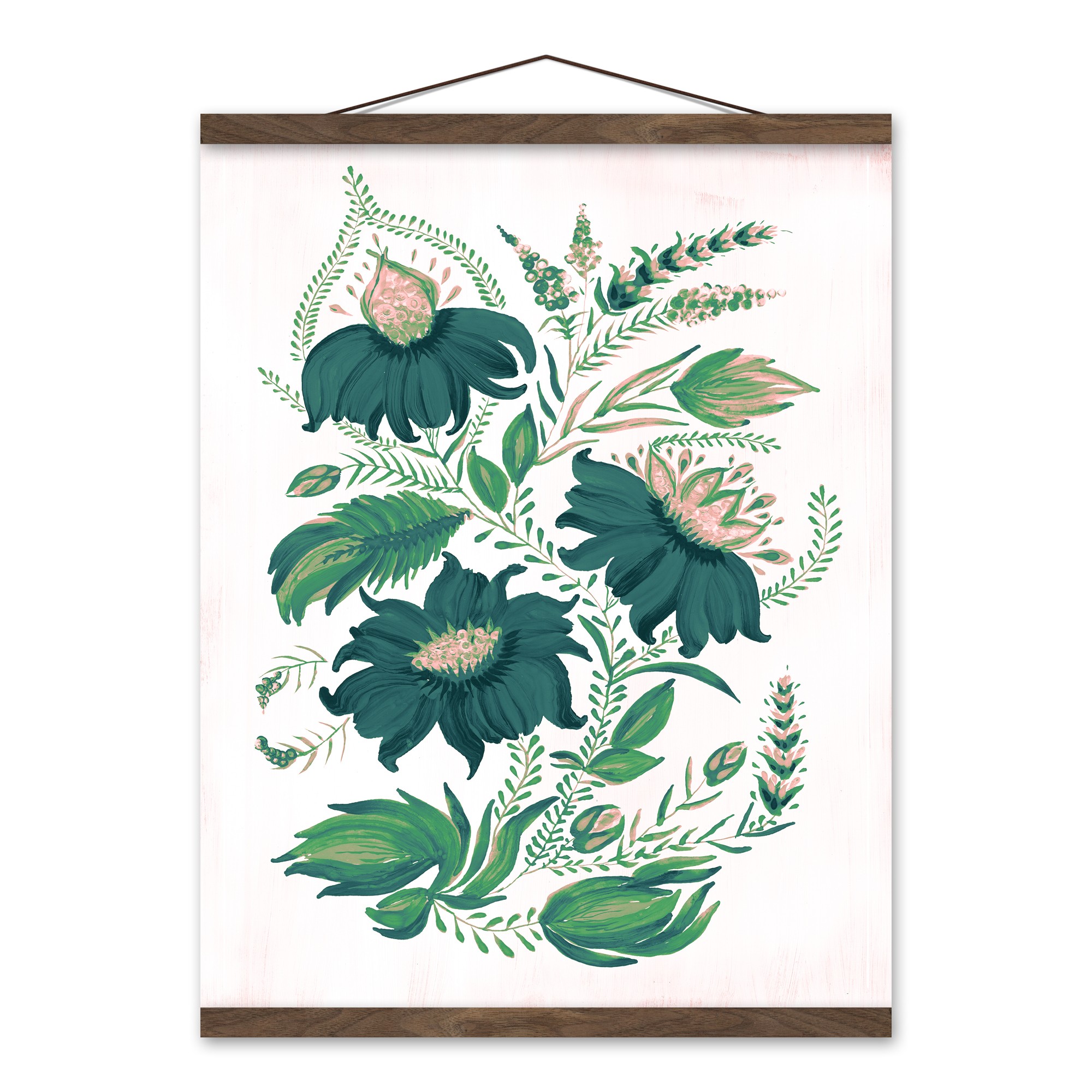 Folk Floral Pattern 16x20 Teak Hanging Canvas