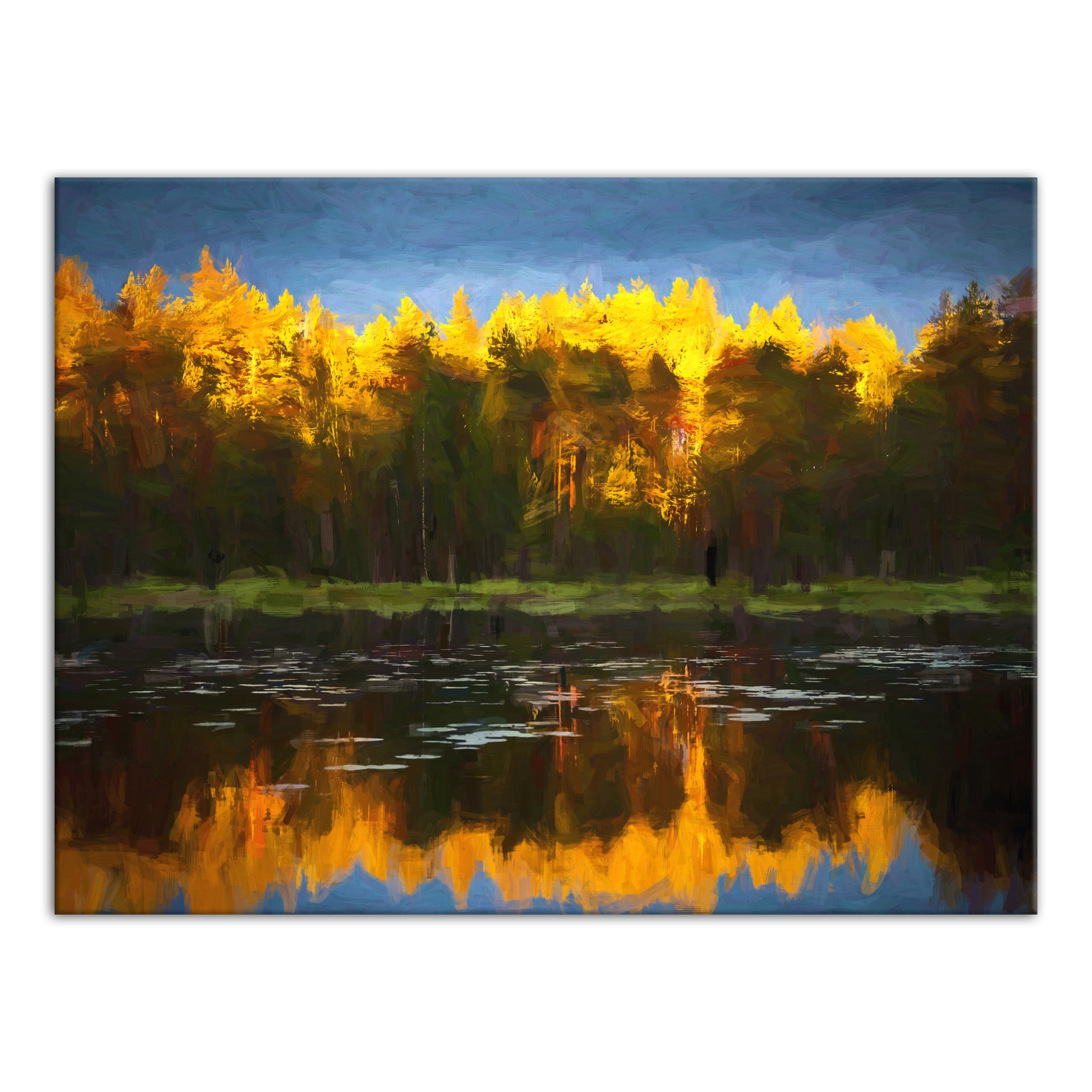 Autumn Pond Reflection 40x30 Canvas Wall Art